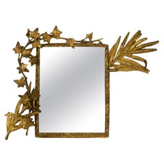 Beautiful Small Asymmetrical 1900s Floral Gilded Bronze Wall Mirror Rococo