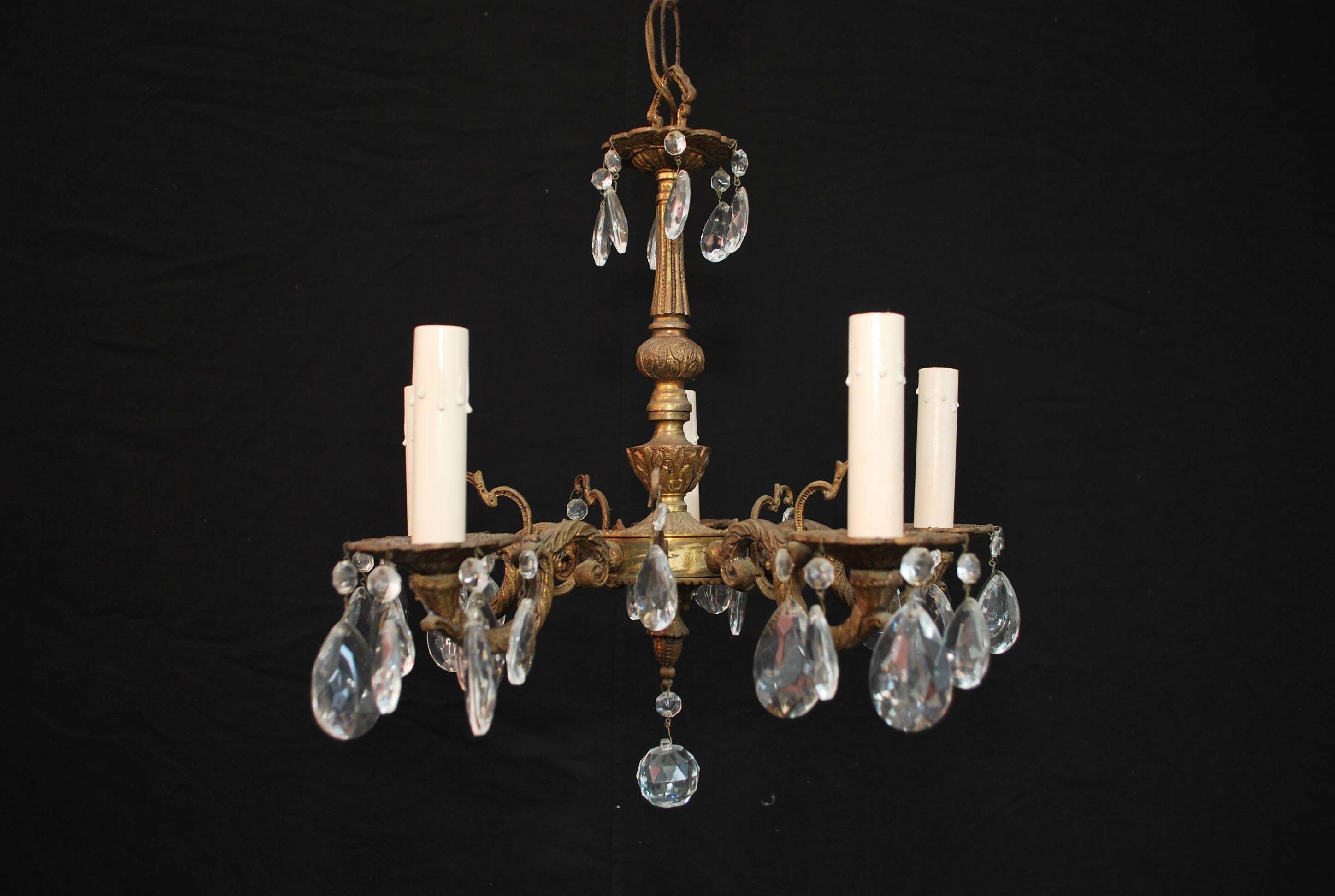 A charming small 1940's brass chandelier from Spain, 