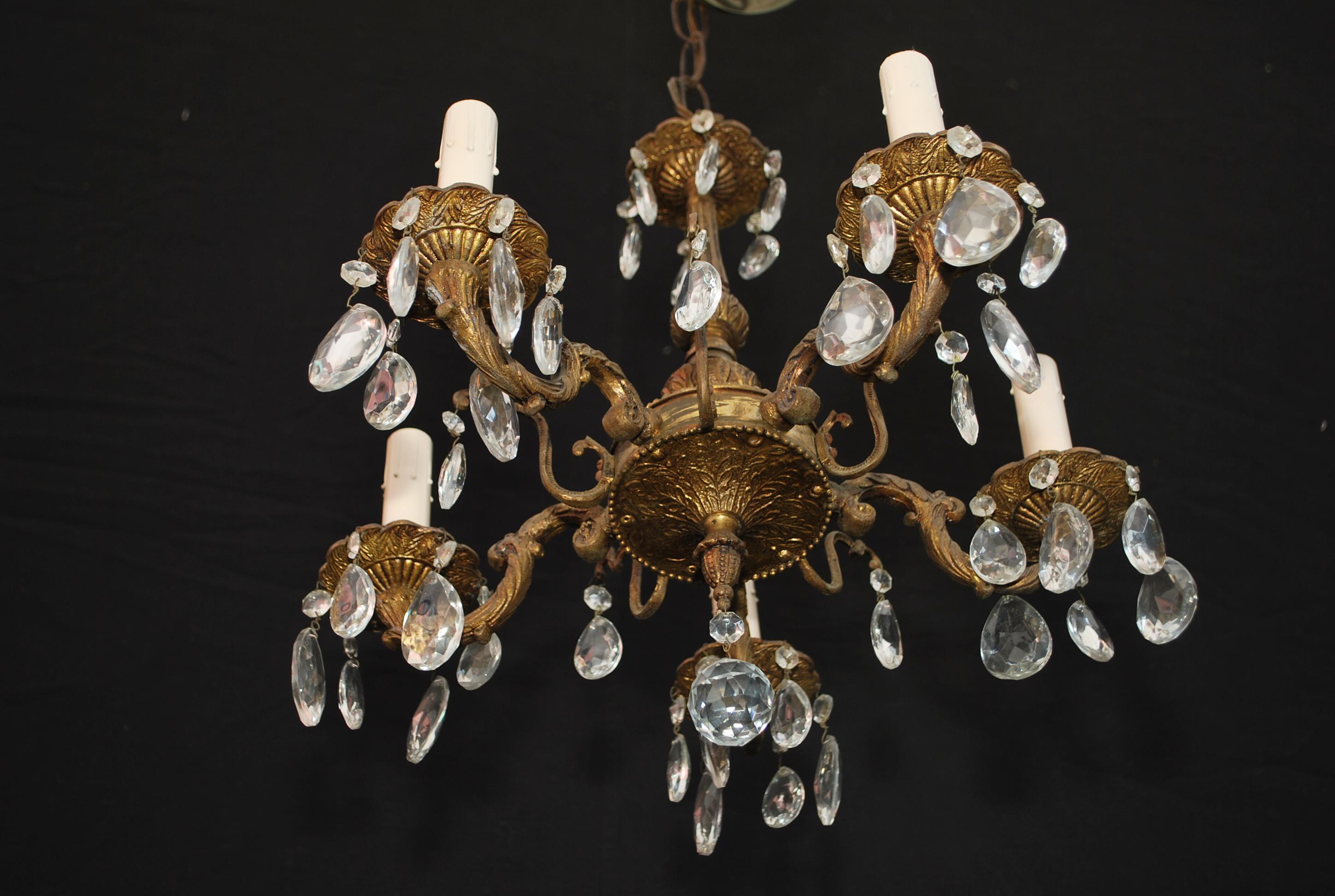 Spanish Beautiful Small Brass/glass chandelier For Sale