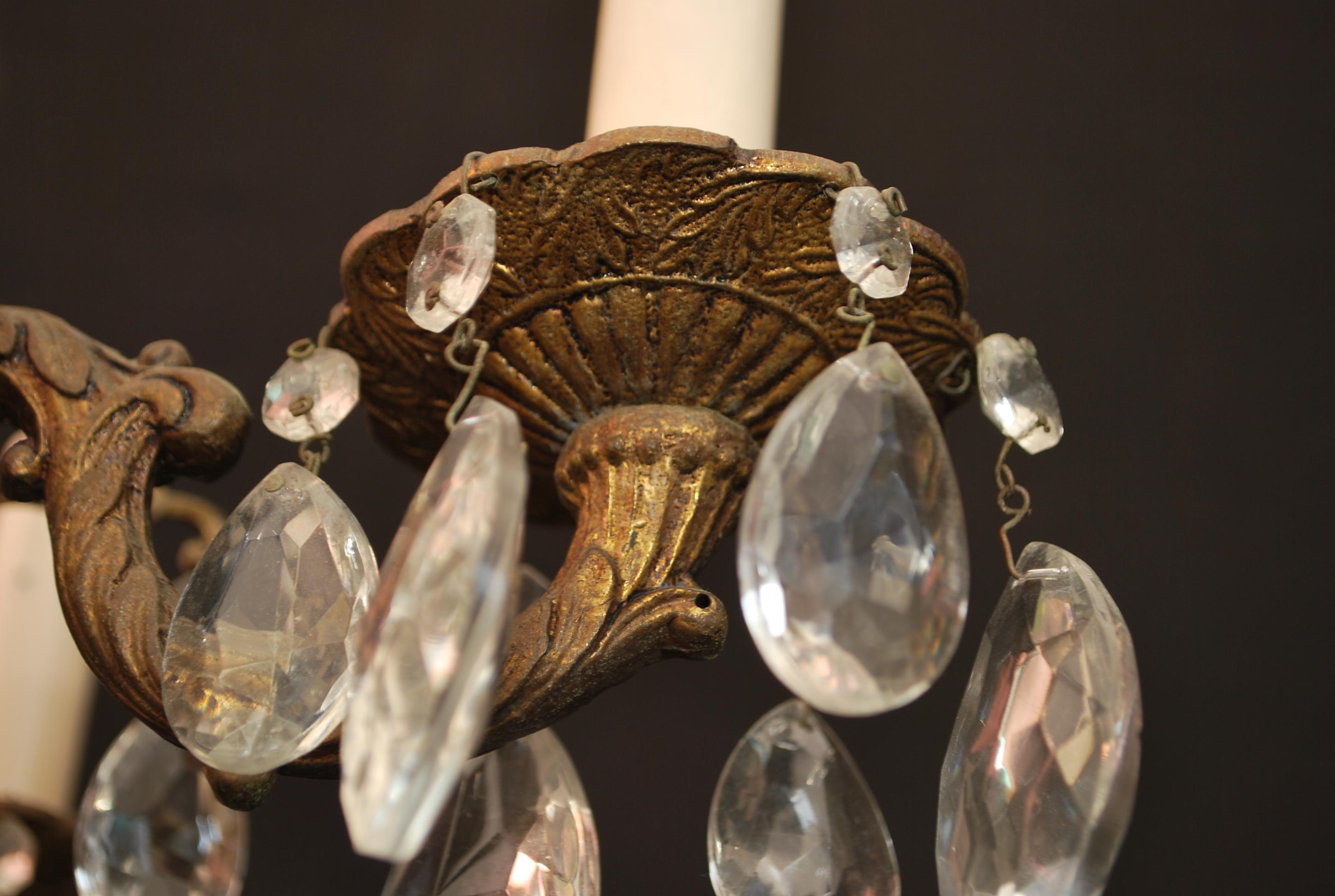 Mid-20th Century Beautiful Small Brass/glass chandelier For Sale