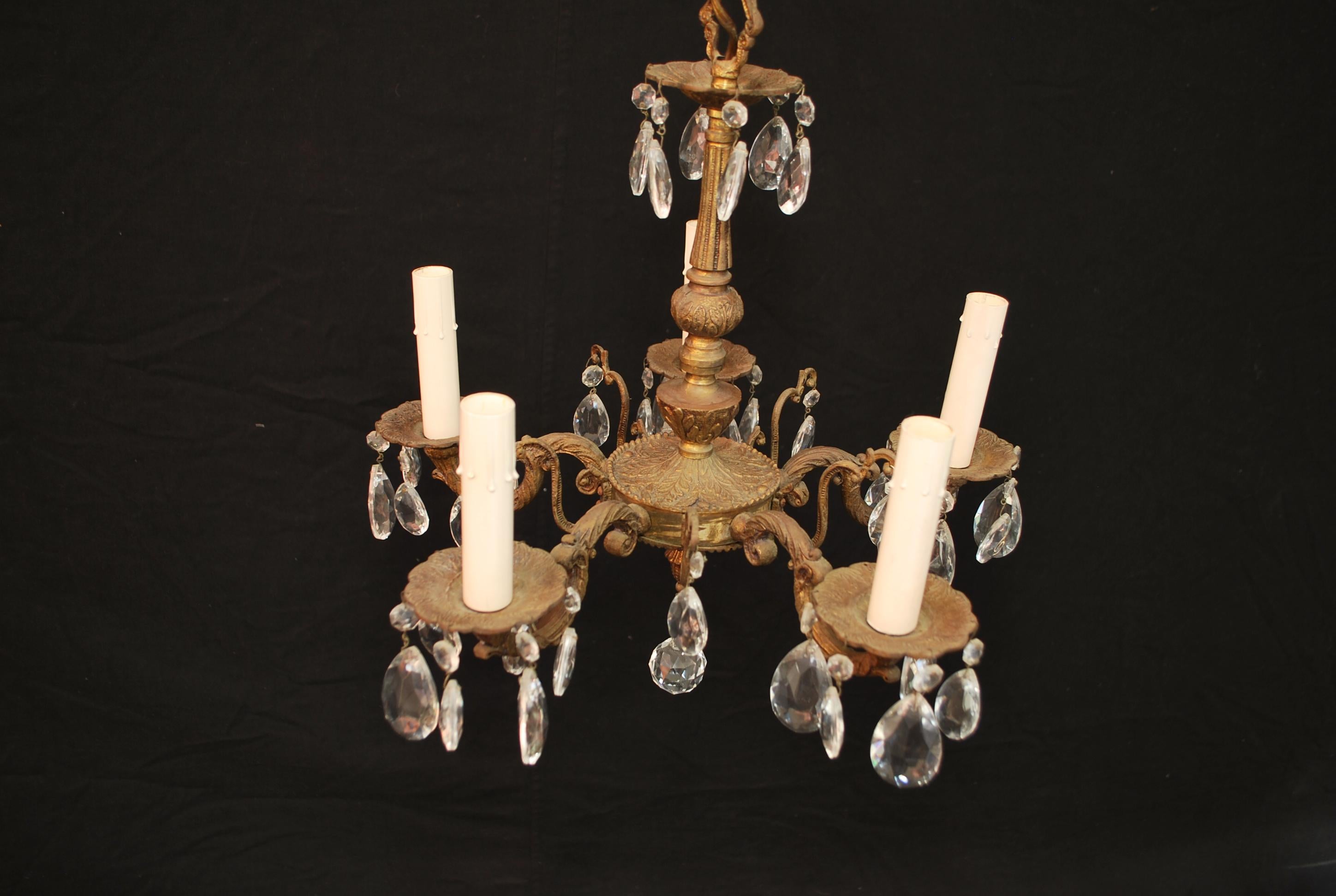 Beautiful Small Brass/glass chandelier For Sale 1
