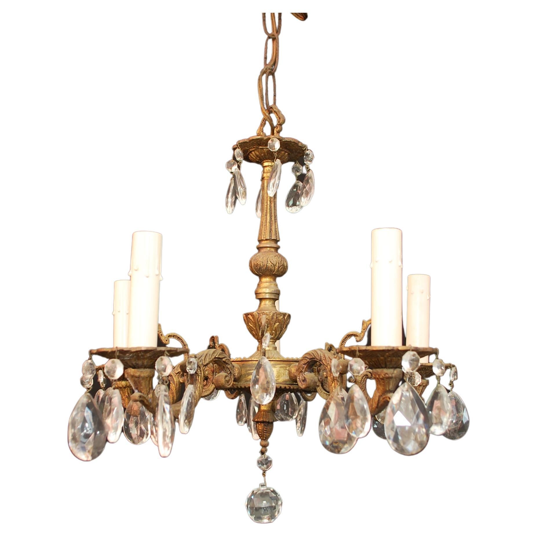 Beautiful Small Brass/glass chandelier For Sale