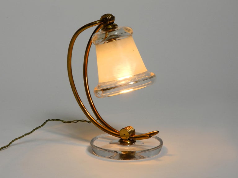 Beautiful Small Italian Table Lamp Made of Brass with a Glass Shade and ...