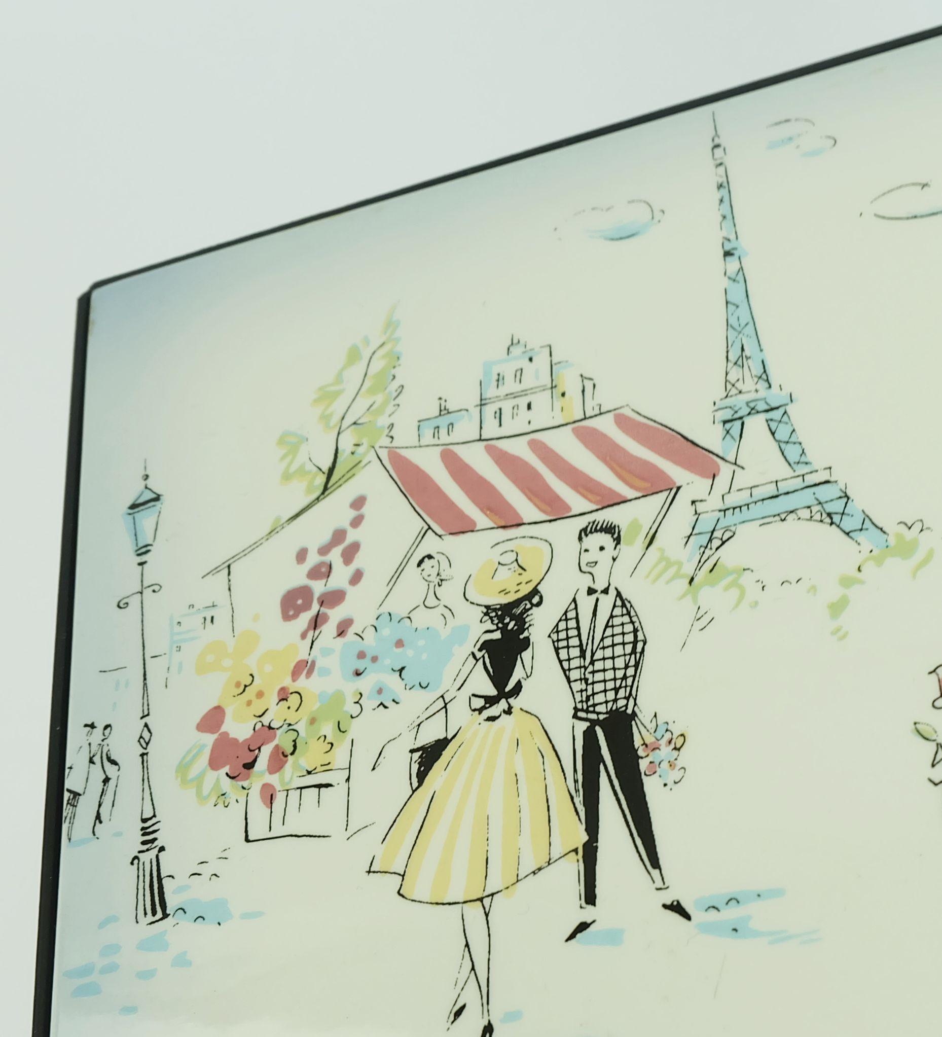 Milieu du XXe siècle Belle petite corbeille jardinière du milieu du siècle dernier avec dessus en céramique carrelée motif paris en vente