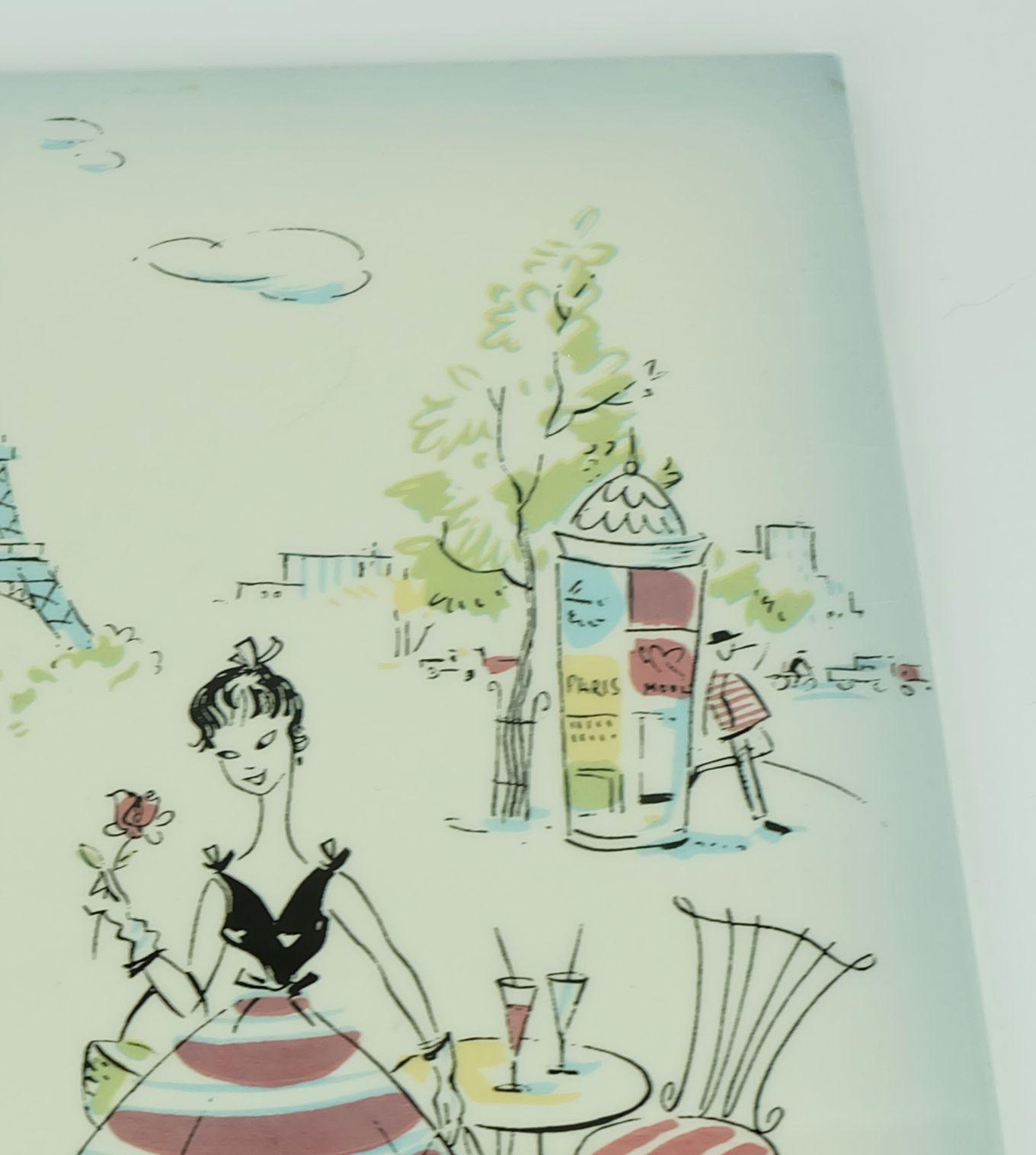 Métal Belle petite corbeille jardinière du milieu du siècle dernier avec dessus en céramique carrelée motif paris en vente