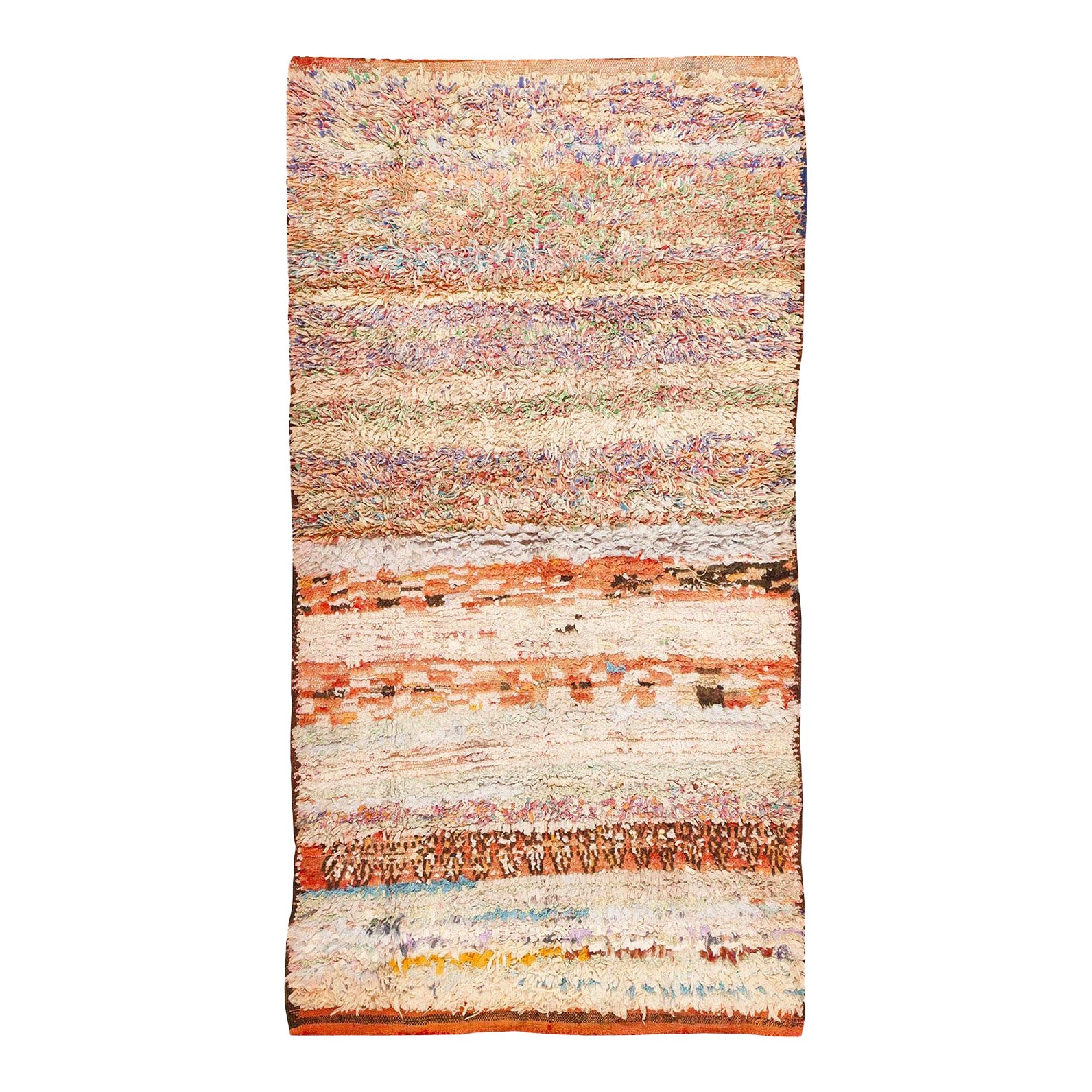 Bellissimo tappeto marocchino vintage di metà secolo con trama a stracci di piccole dimensioni 4' x 6'5". in vendita