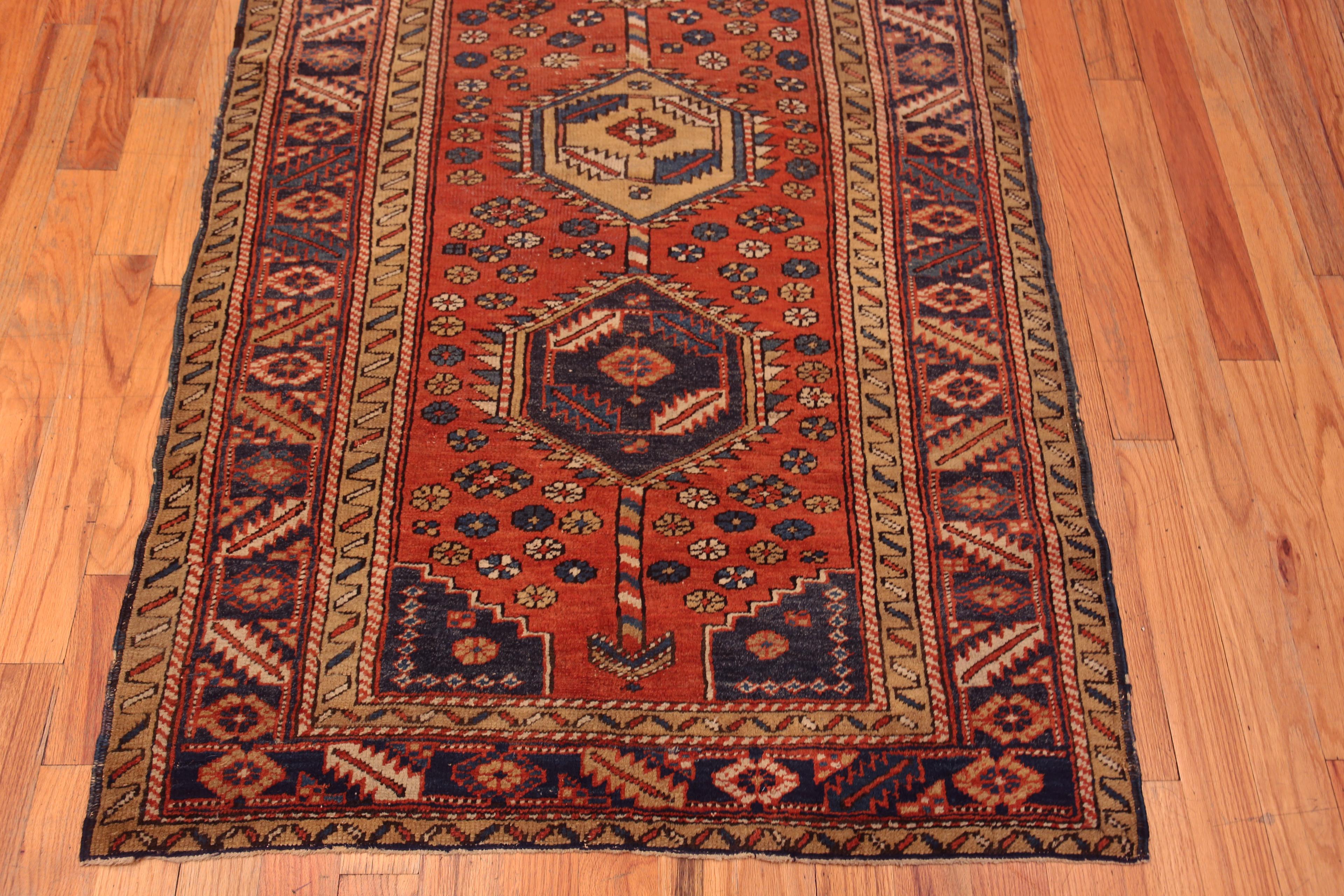 Beautiful Small Rustic Geometric Tribal Antique Persian Heriz Rug, Country of origin: Persian Rugs, Circa date: 1900
