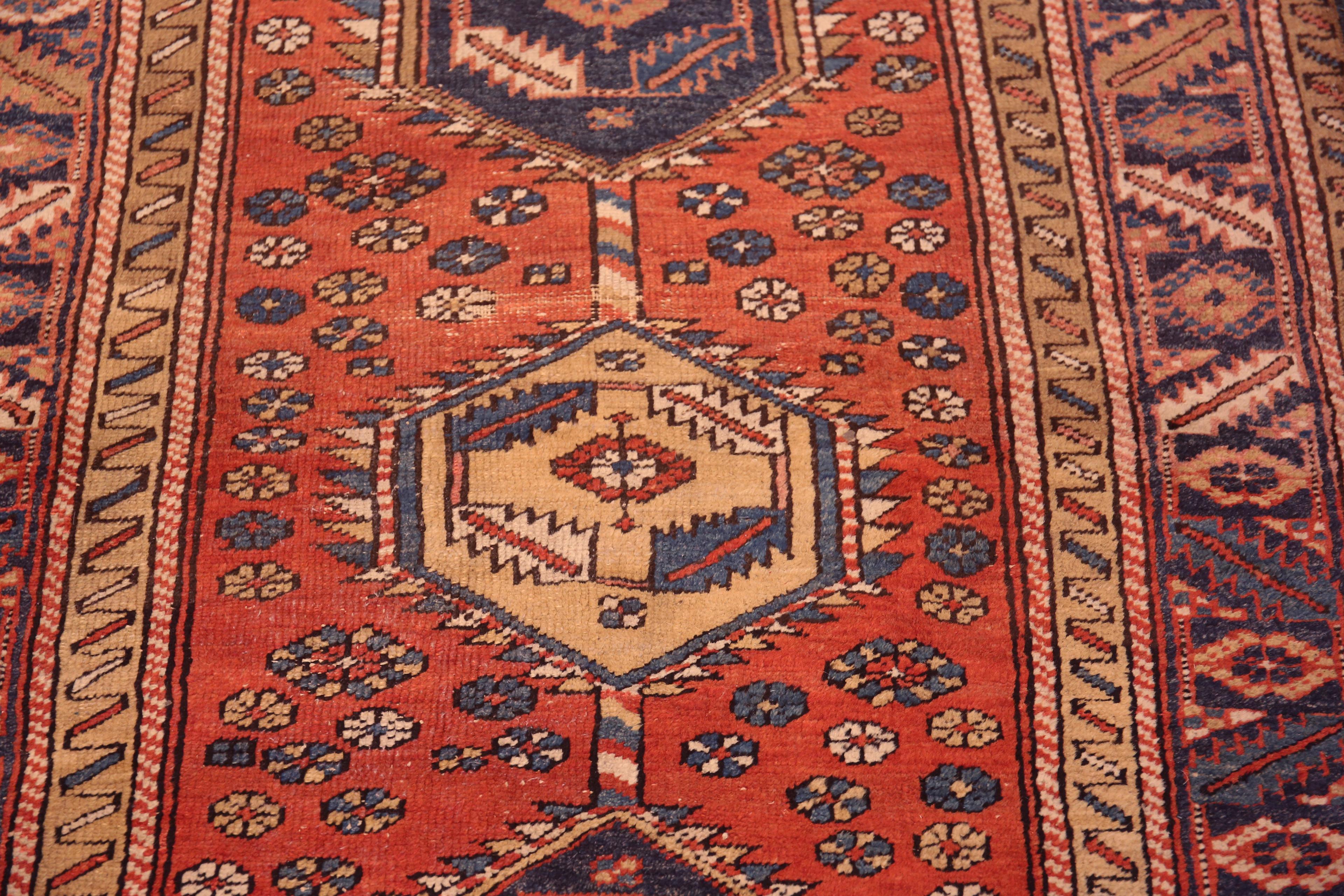 Beautiful Small Rustic Geometric Tribal Antique Persian Heriz Rug 3'10