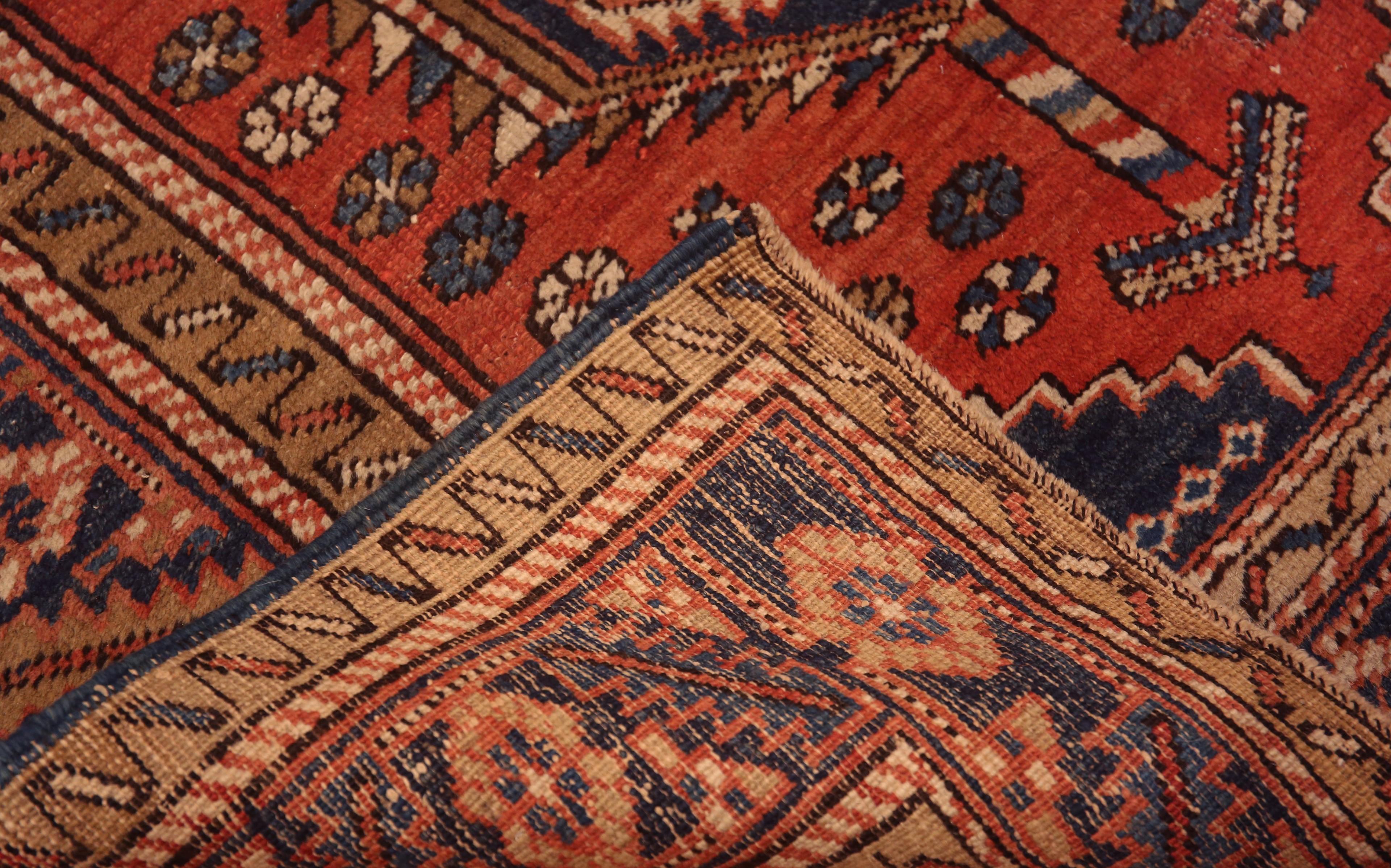 Wool Beautiful Small Rustic Geometric Tribal Antique Persian Heriz Rug 3'10