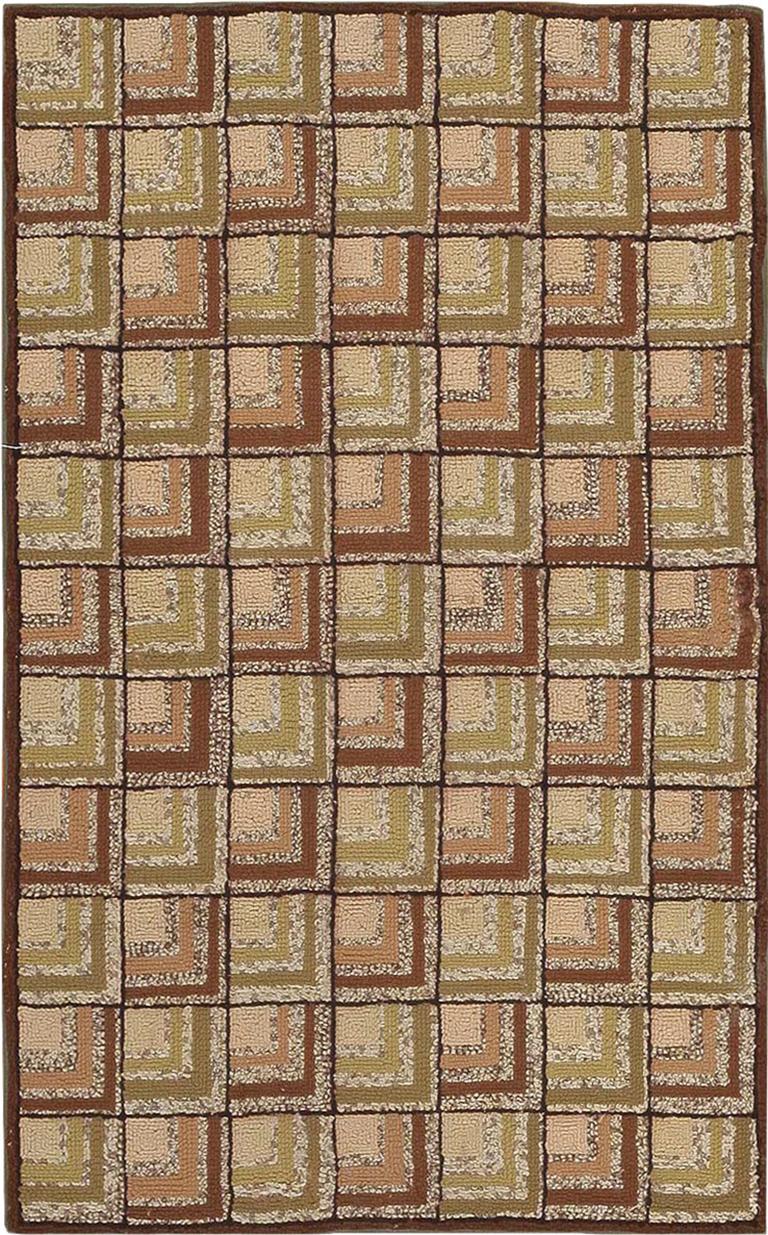 Beautiful Small Scatter Size Antique American Green Hooked Rug, Country of origin: America, Circa Date: Early 20th Century 