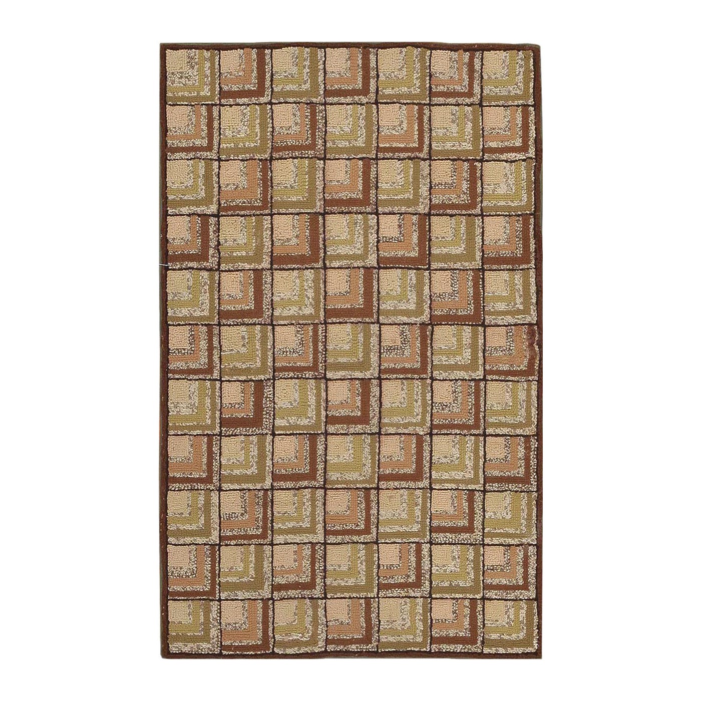 Magnifique tapis américain ancien à capuche verte de petite taille, 2'5" x 3'8"
