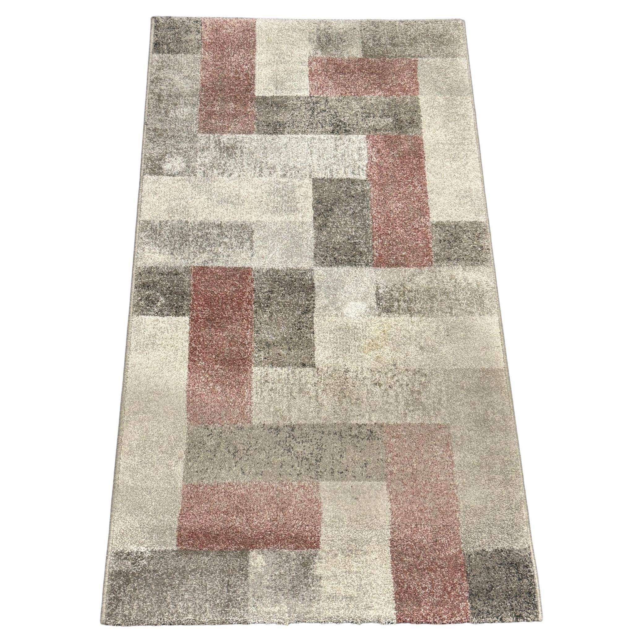 Beautiful smaller Vintage Grey and Pink Modern Rya Rug Belgium, 1980s