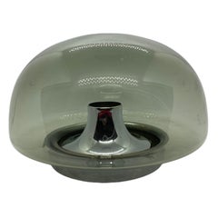 Bellissima lampada da incasso in vetro grigio fumé e cromo Glashuette Limburg