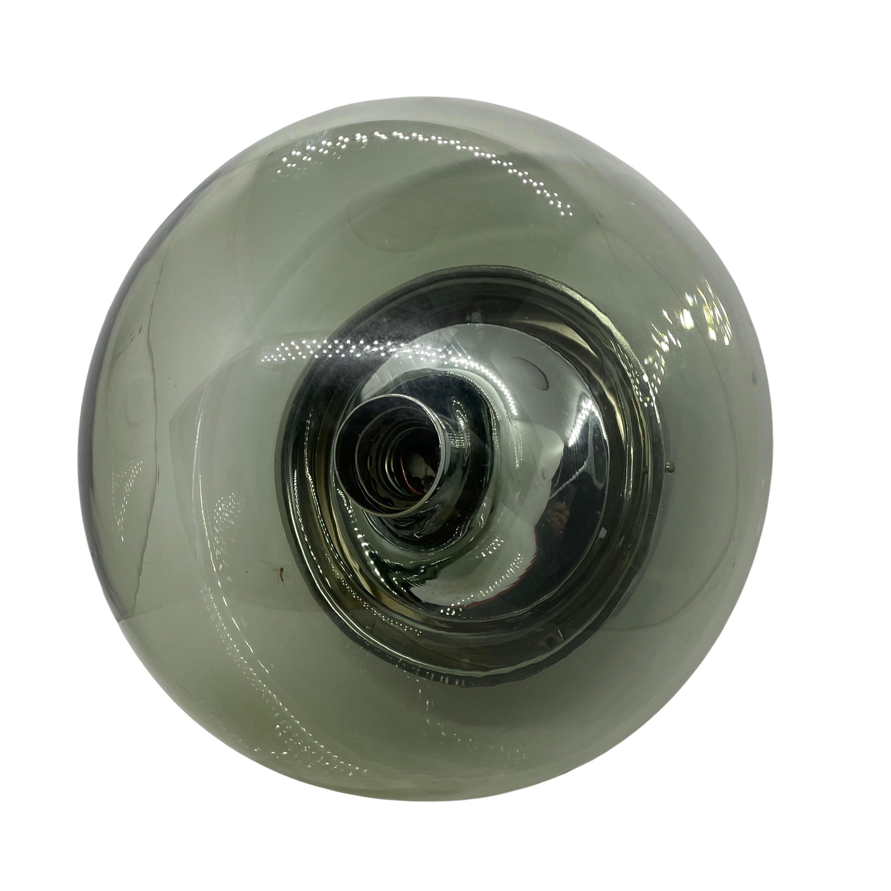 German Beautiful grey Smoked Glass and Chrome Glashuette Limburg Flush Mount For Sale