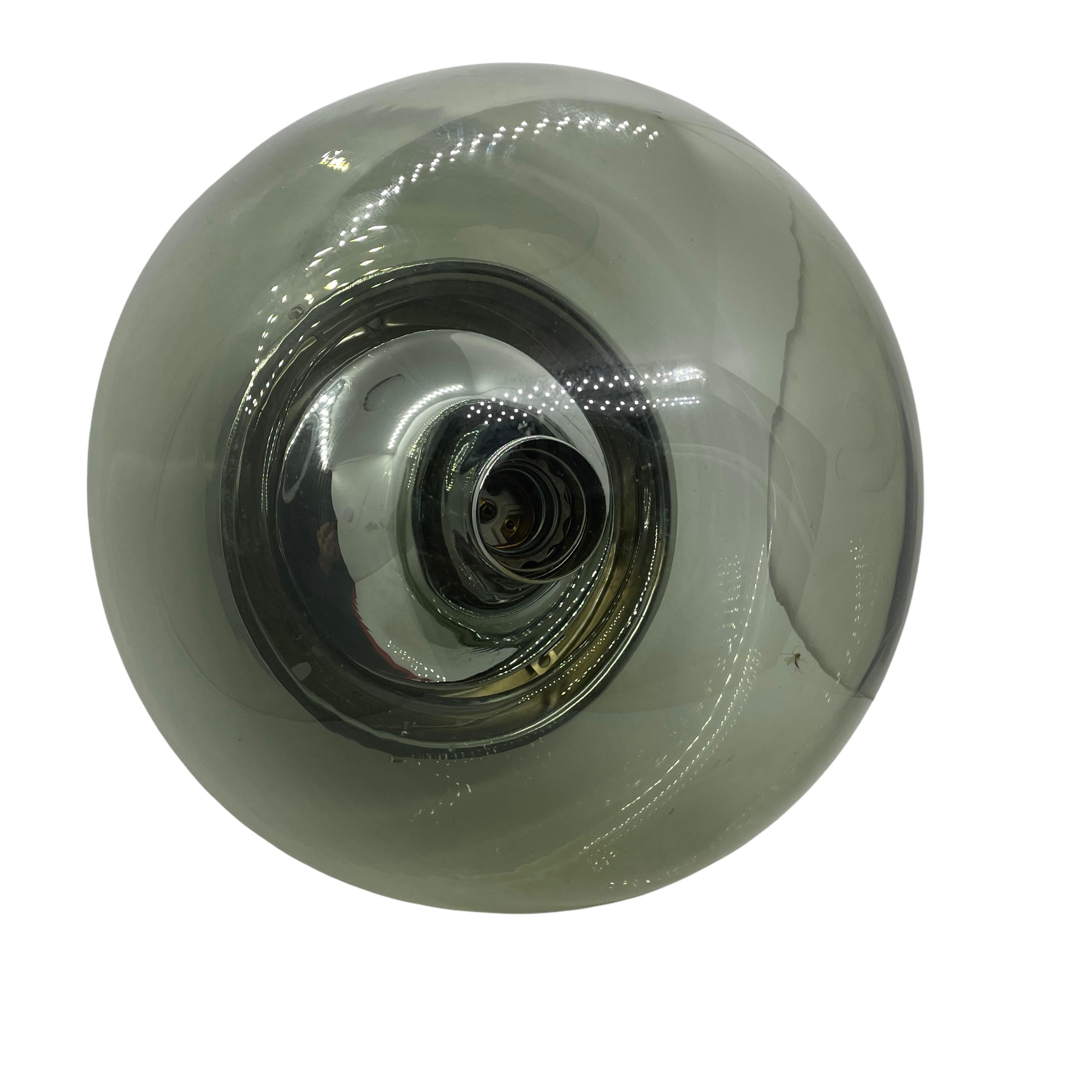 Beautiful grey Smoked Glass and Chrome Glashuette Limburg Flush Mount In Good Condition For Sale In Nuernberg, DE