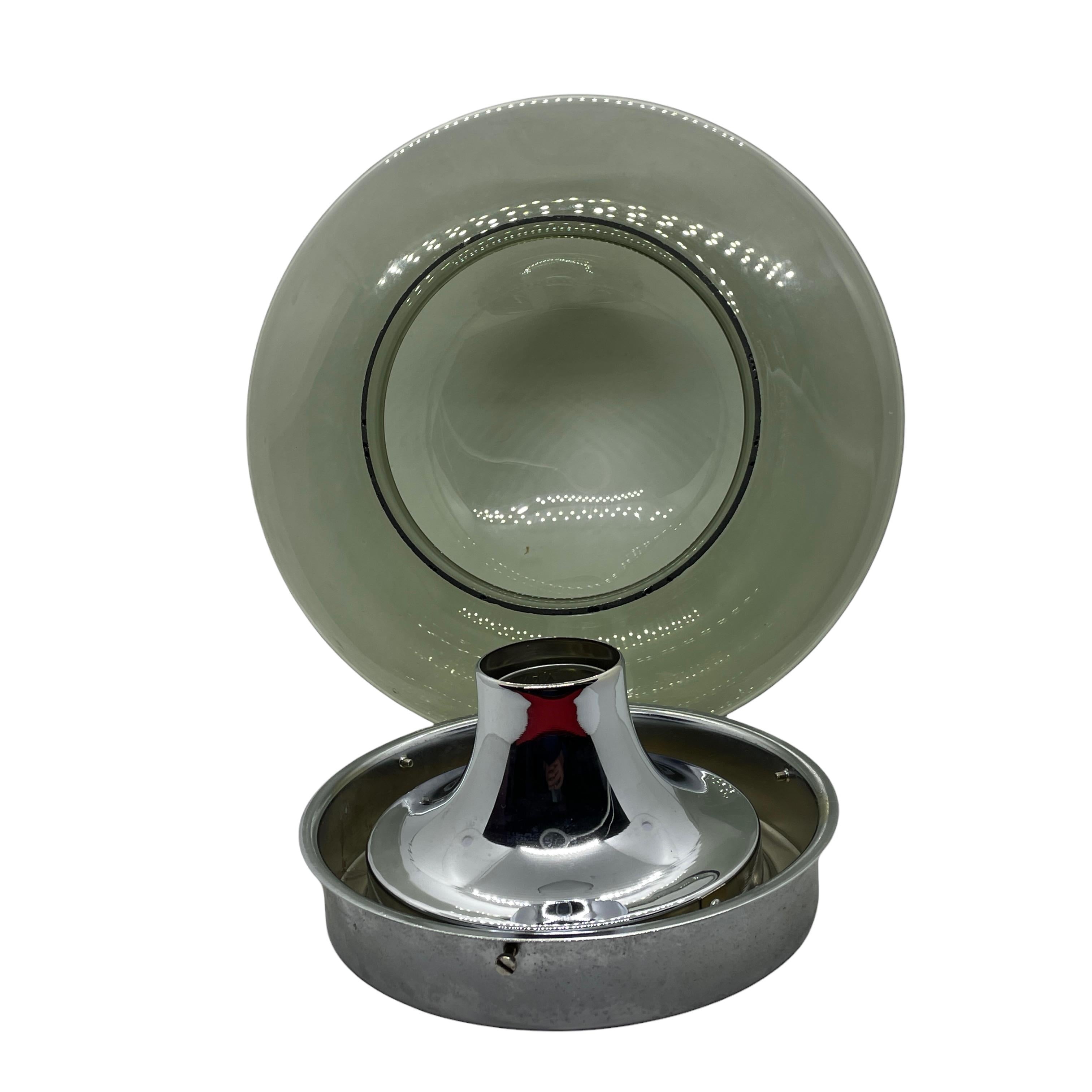 Mid-20th Century Beautiful grey Smoked Glass and Chrome Glashuette Limburg Flush Mount For Sale