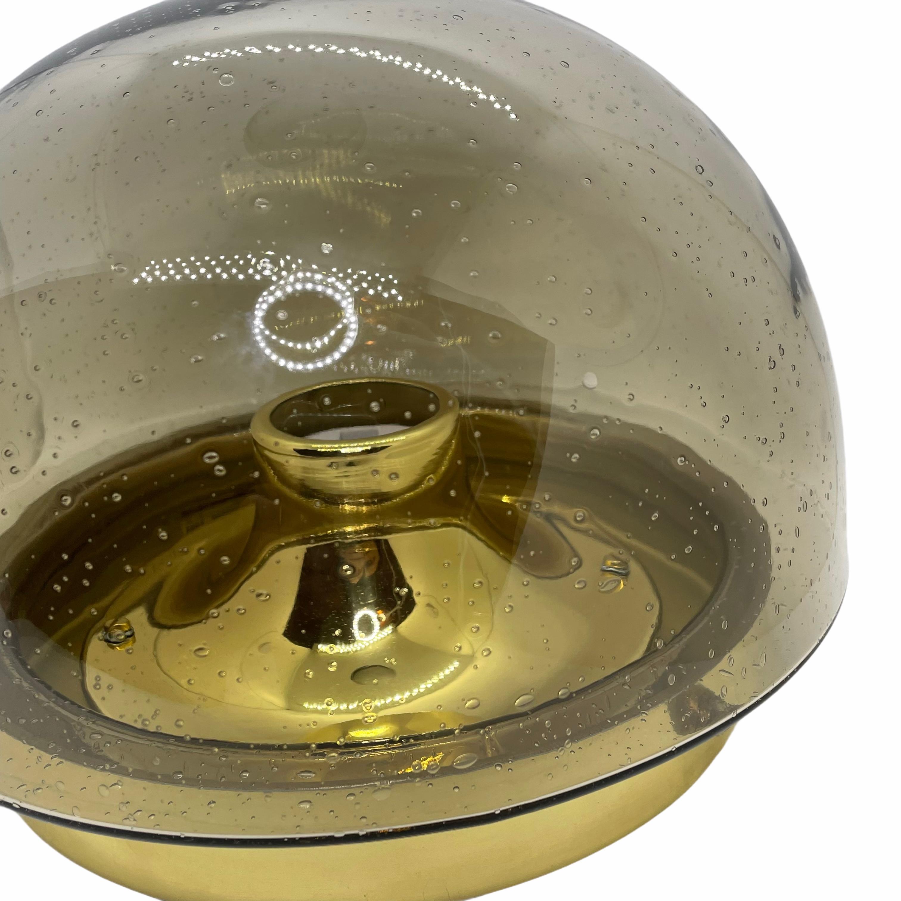 Mid-Century Modern Beautiful Smoked Glass Glashuette Limburg One Light Sconce or Flush Mount For Sale