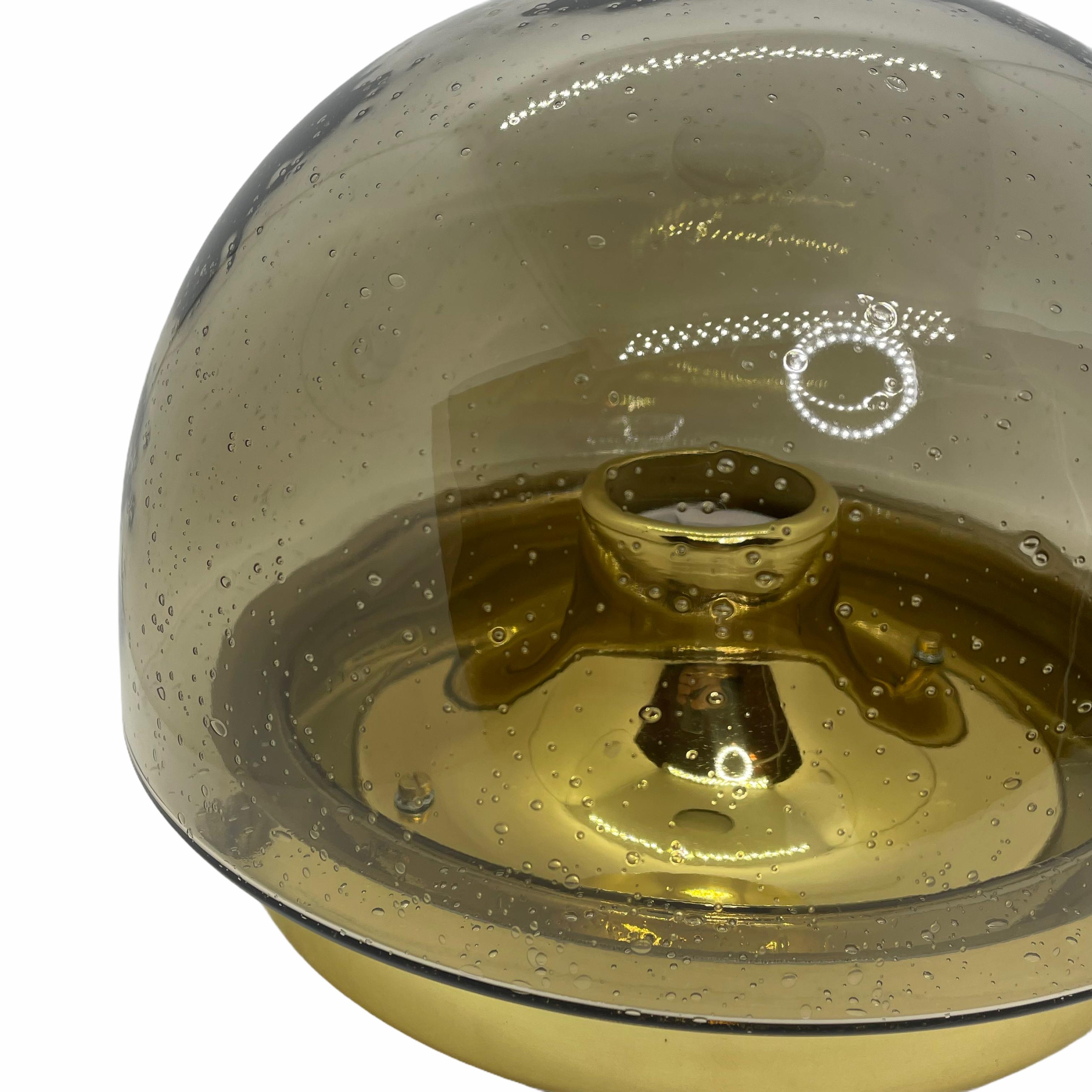 German Beautiful Smoked Glass Glashuette Limburg One Light Sconce or Flush Mount For Sale