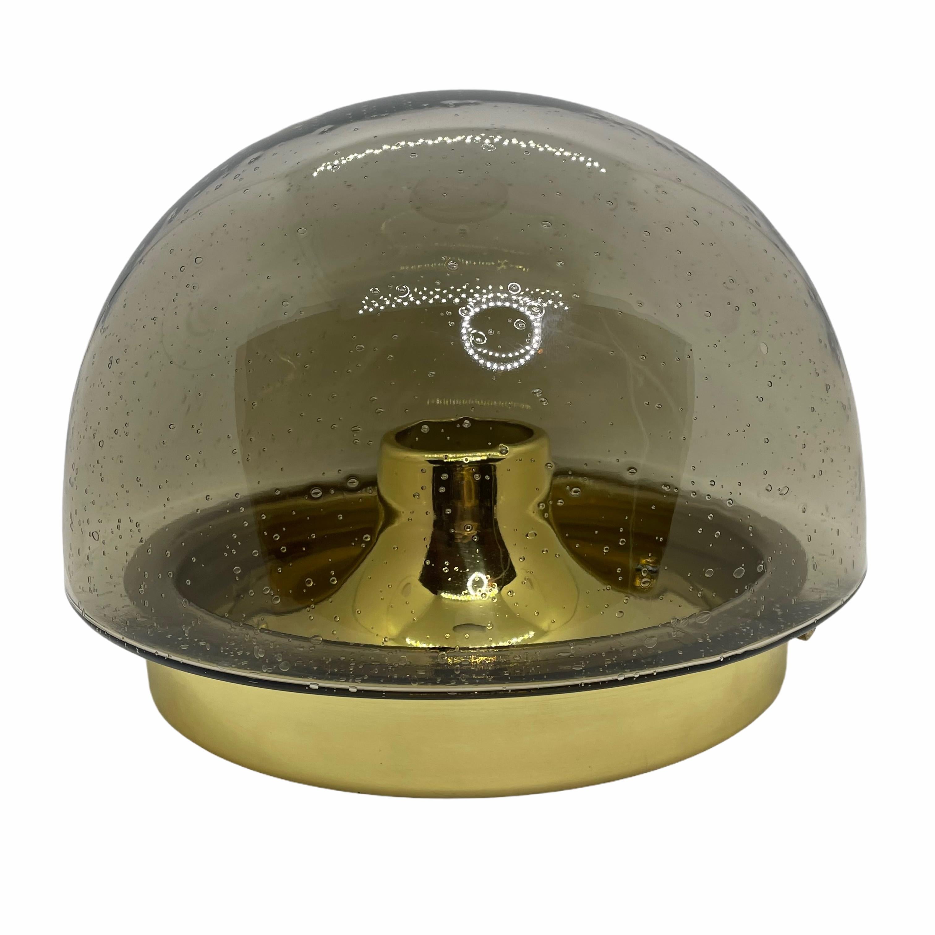 Beautiful Smoked Glass Glashuette Limburg One Light Sconce or Flush Mount In Good Condition For Sale In Nuernberg, DE