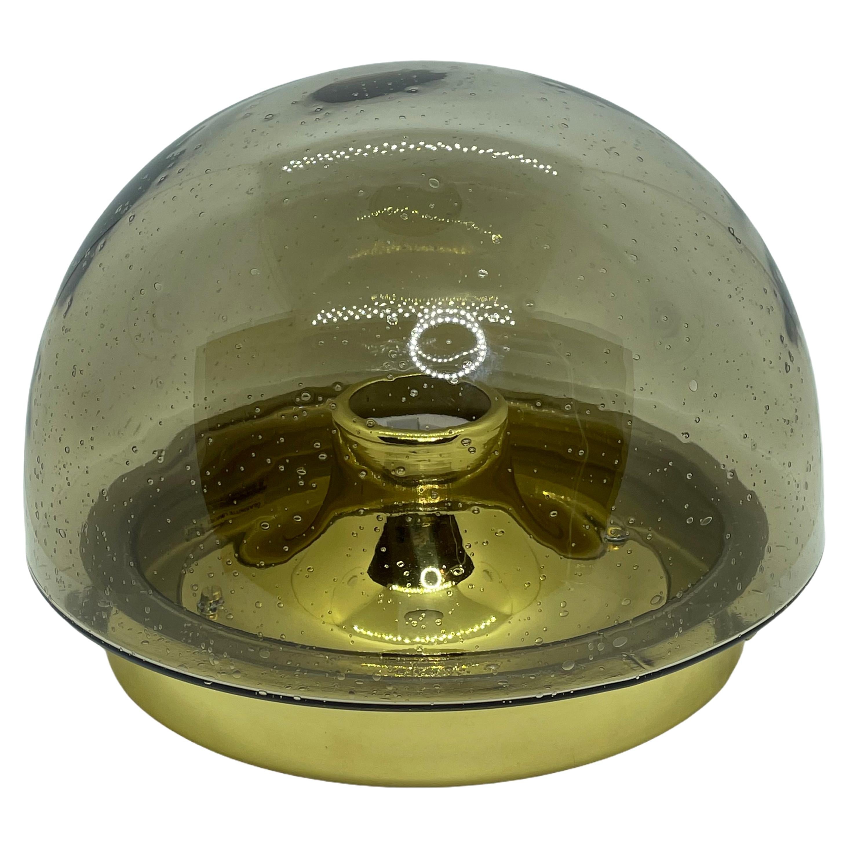 Beautiful Smoked Glass Glashuette Limburg One Light Sconce or Flush Mount For Sale