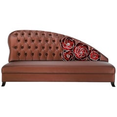 Beautiful Sofa with Decorative Silk Velvet Fabric Flowers on the Back