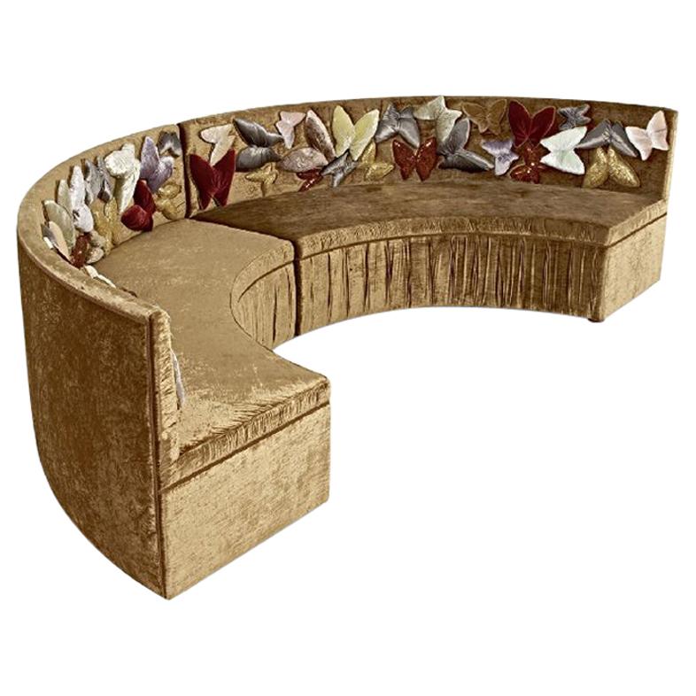 Beautiful Sofa with decorative Silk Velvet or Mosaic Butterflies on back For Sale