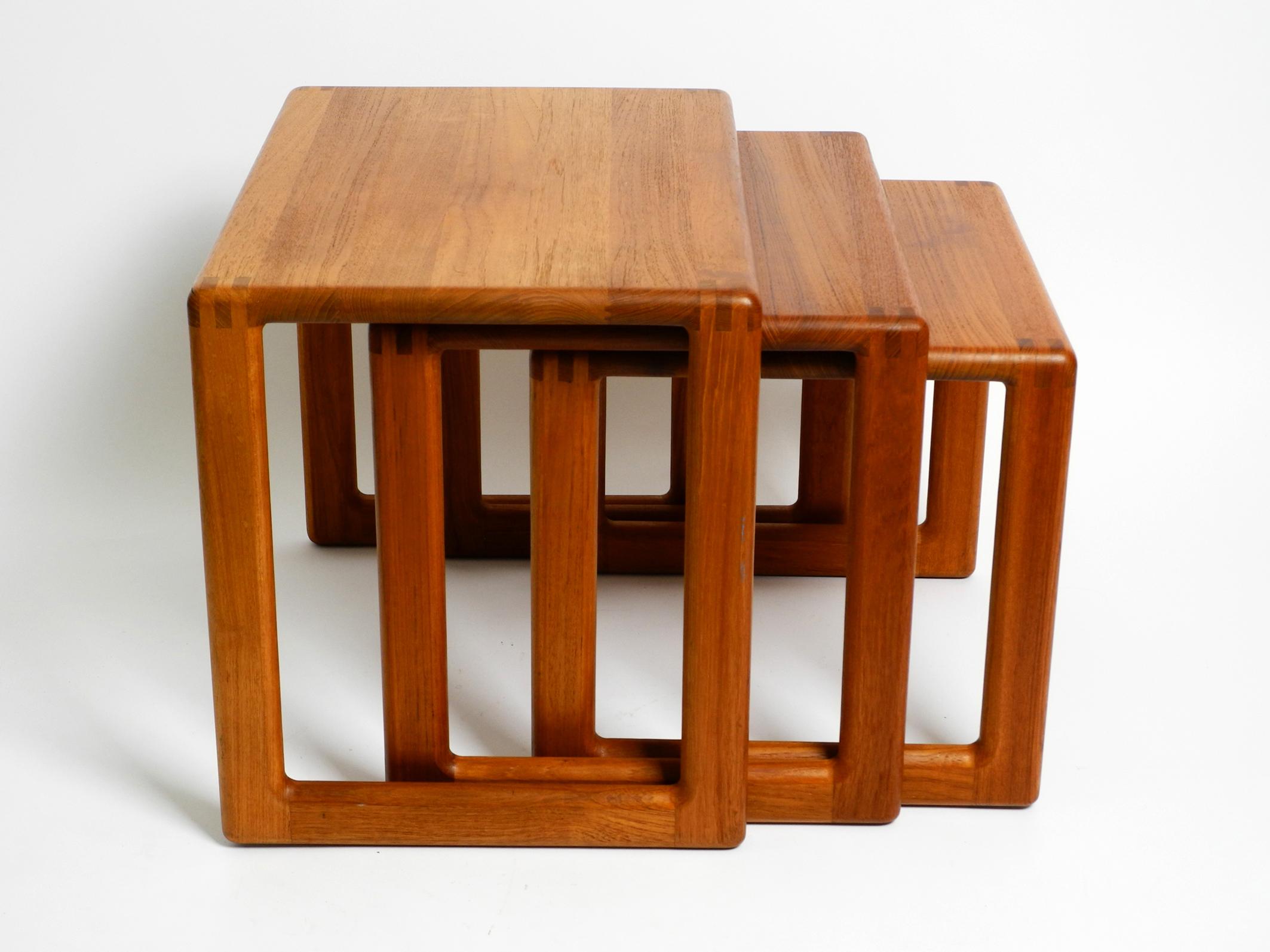 Beautiful solid Mid Century set of 3 teak wood nesting tables For Sale 11