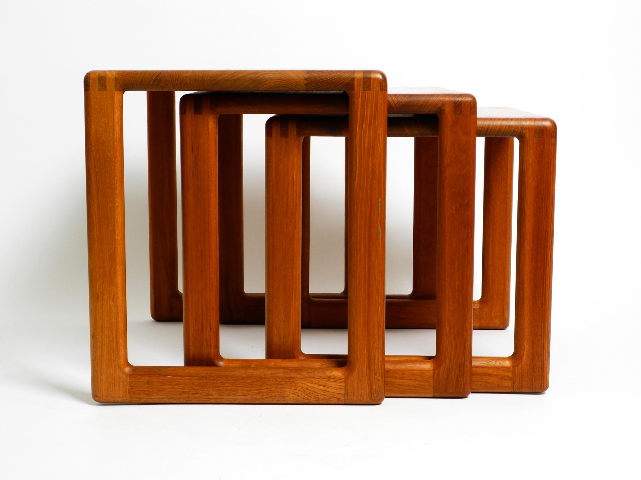 Beautiful solid Mid Century set of 3 teak wood nesting tables For Sale 12