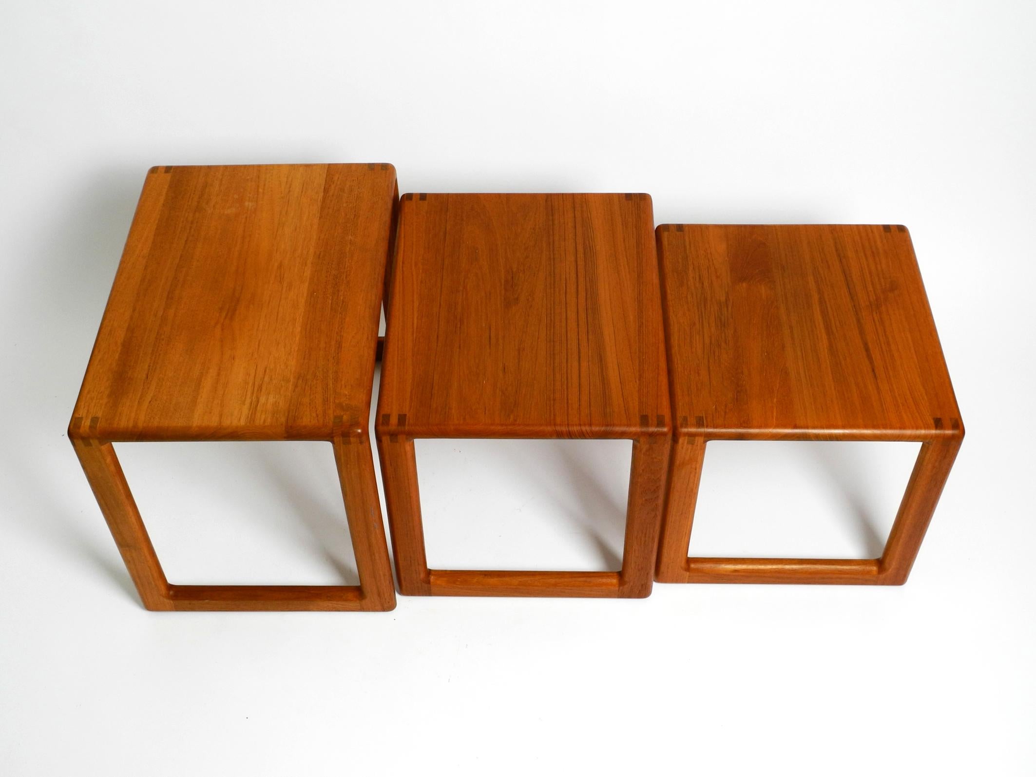 European Beautiful solid Mid Century set of 3 teak wood nesting tables For Sale