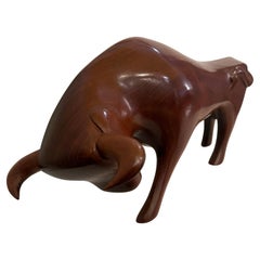 Beautiful Solid Walnut Large Hand Carved Bull Sculpture