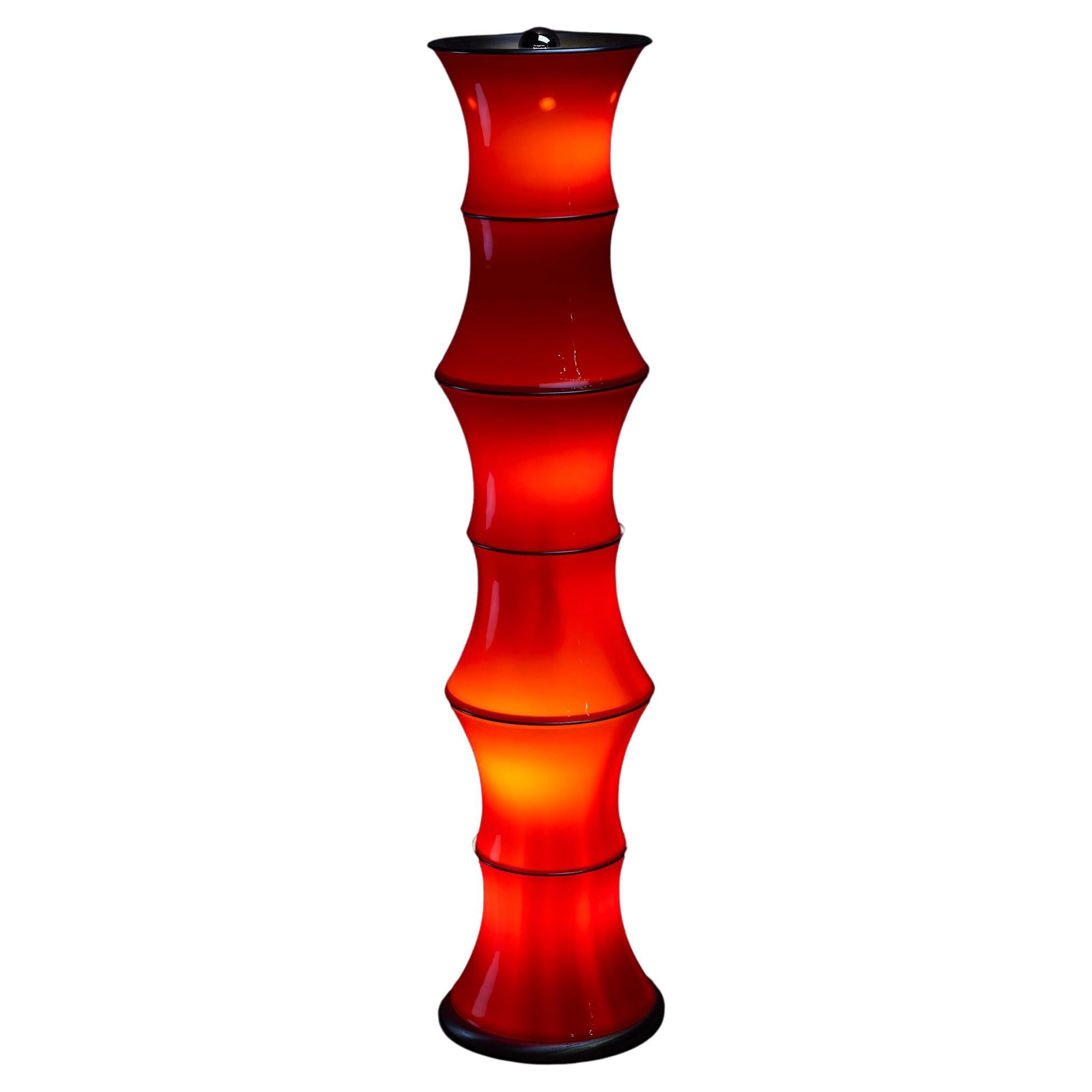 Beautiful Space Bamboo Floor Lamp in Red Glass