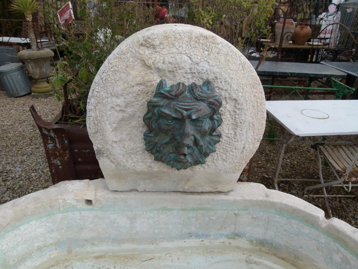 This beautiful water fountain contains an oval marble lower part and a smaller circular stone on the upper part with a copper galvanized head in the center.
It will highlight your garden decoration and bring a peaceful atmosphere to it.