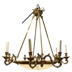 Beautiful Spanish Brass and Frosted Dome Glass Fixture Chandelier with 8 Arms