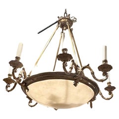 Beautiful Spanish Brass and Frosted Dome Glass Fixture Chandelier with 8 Arms