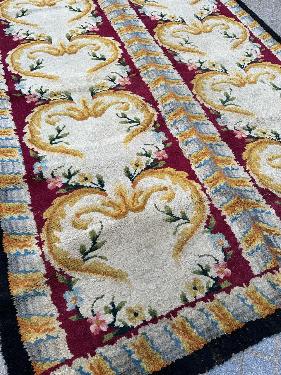 Hand-Knotted Bobyrug’s Beautiful special shape Spanish Savonnerie runner  For Sale