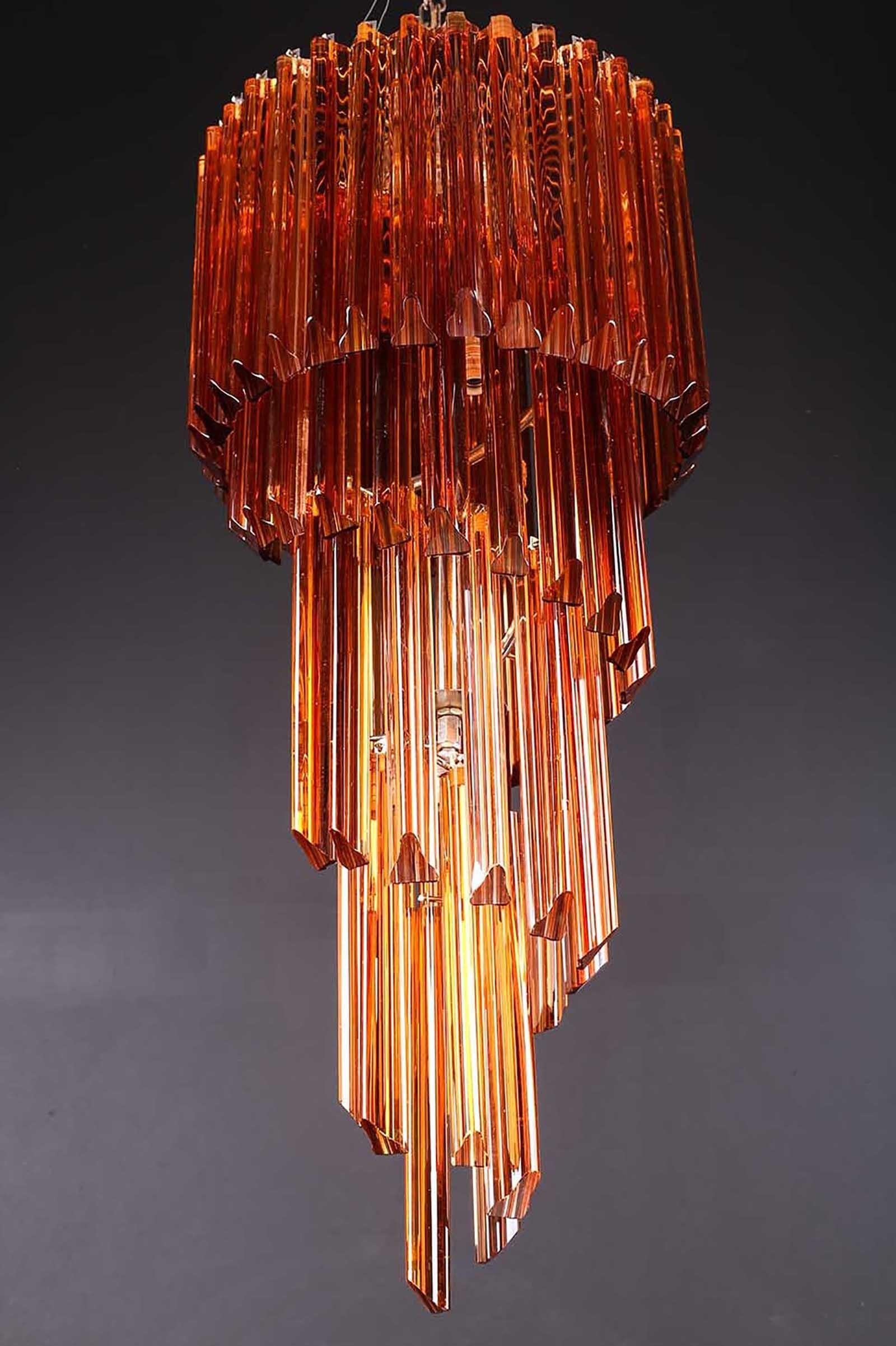 20th Century Beautiful Spiral Chandelier With Amber Tint Murano Glass By Venini For Sale
