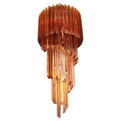 Beautiful Spiral Chandelier With Amber Tint Murano Glass By Venini