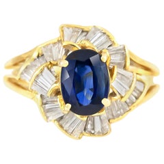 Vintage Beautiful Spiral Ring with Center Sapphire and Diamonds Ring