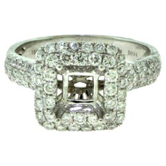 Beautiful Square Halo Diamond Engagement Ring 18k White Gold, 1.3 TCW