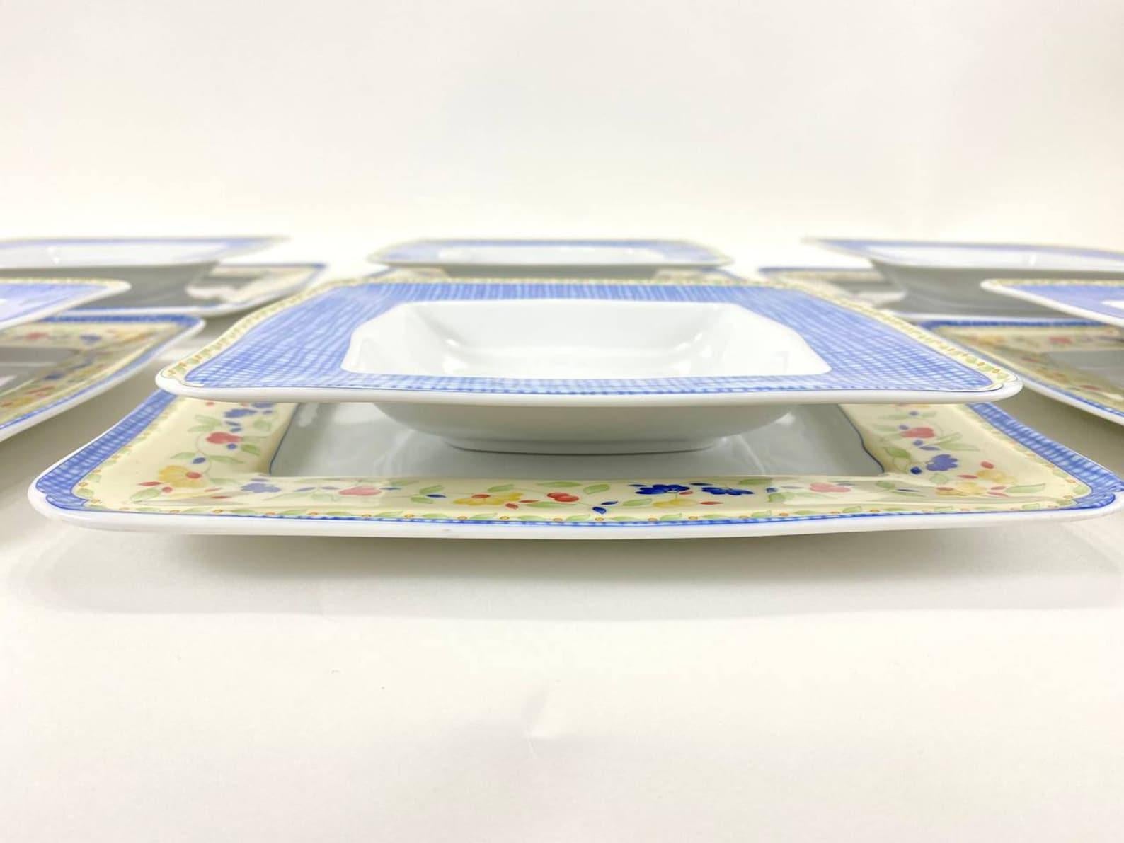Wunderschöne quadratische Teller Van Well  Sechs Charger-Platten im Zustand „Gut“ im Angebot in Bastogne, BE