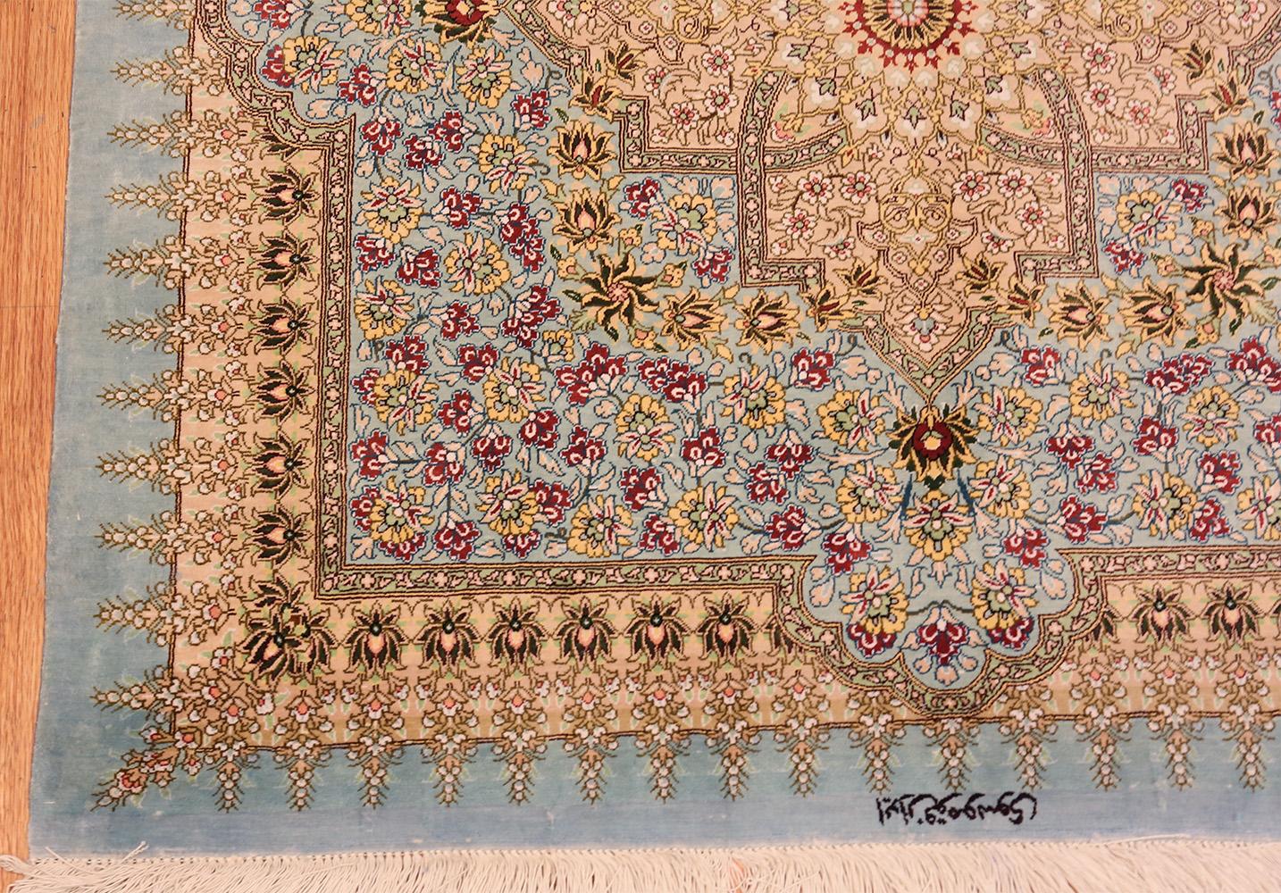 Hand-Knotted Beautiful Square Silk Vintage Persian Qum Rug. 3 ft 1 in x 3 ft 3 in