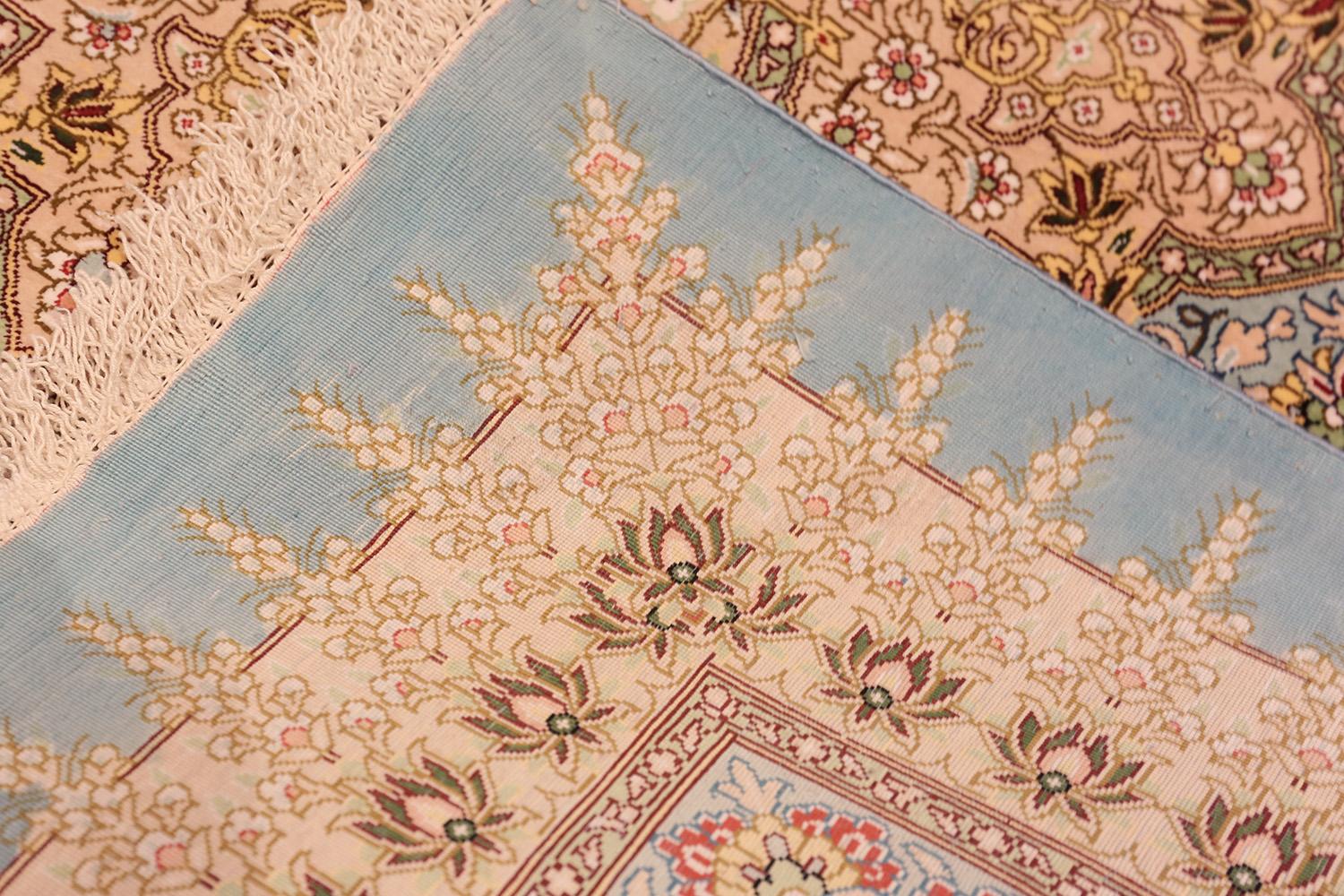 20th Century Beautiful Square Silk Vintage Persian Qum Rug. 3 ft 1 in x 3 ft 3 in