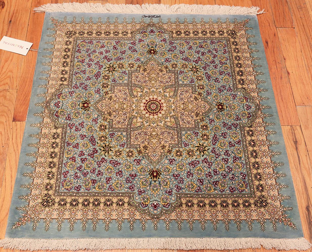 Beautiful Square Silk Vintage Persian Qum Rug. 3 ft 1 in x 3 ft 3 in 1