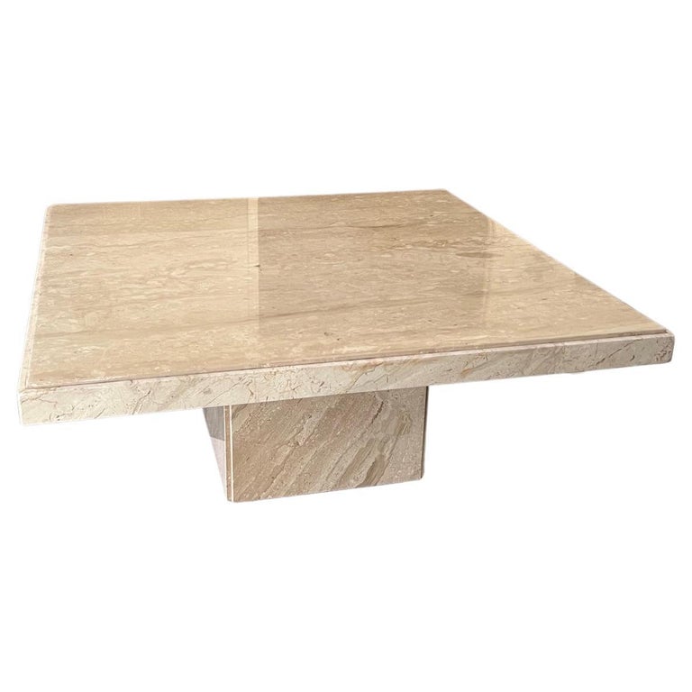 beautiful square vintage Italian travertine coffee table For Sale at