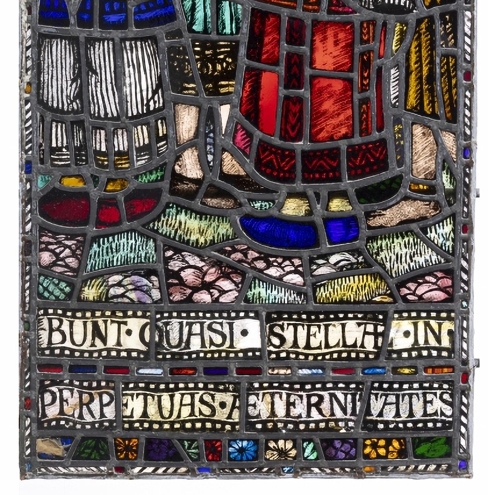 Precioso Stained glass VENERABLE ANNE-MARIE RIVIER

Siglo XIX francés
con Nuestra Señora y ángeles, vidriera compuesta por cristales de distintos colores, borde de plomo y frisos.
Algunos cristales con grietas.
Medidas: 175 x 60 cm.