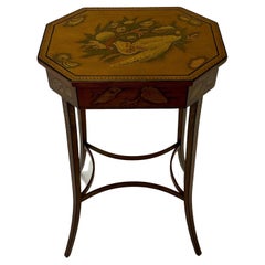 Beautiful Stained Wood Side Table with Lovely Shell & Coral Painted Decoration