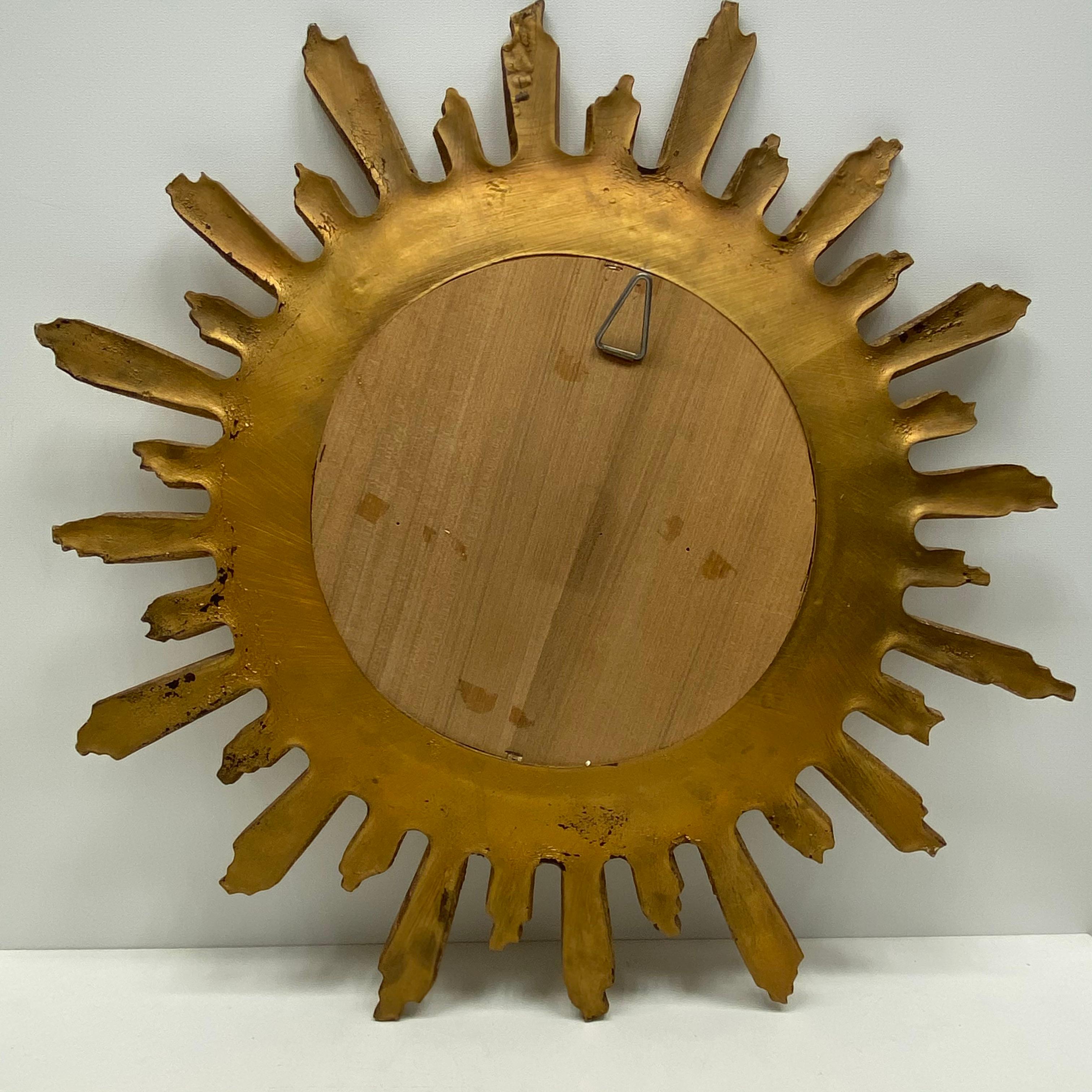 Beautiful Starburst Sunburst Gilded Convex Mirror, circa 1960s 1