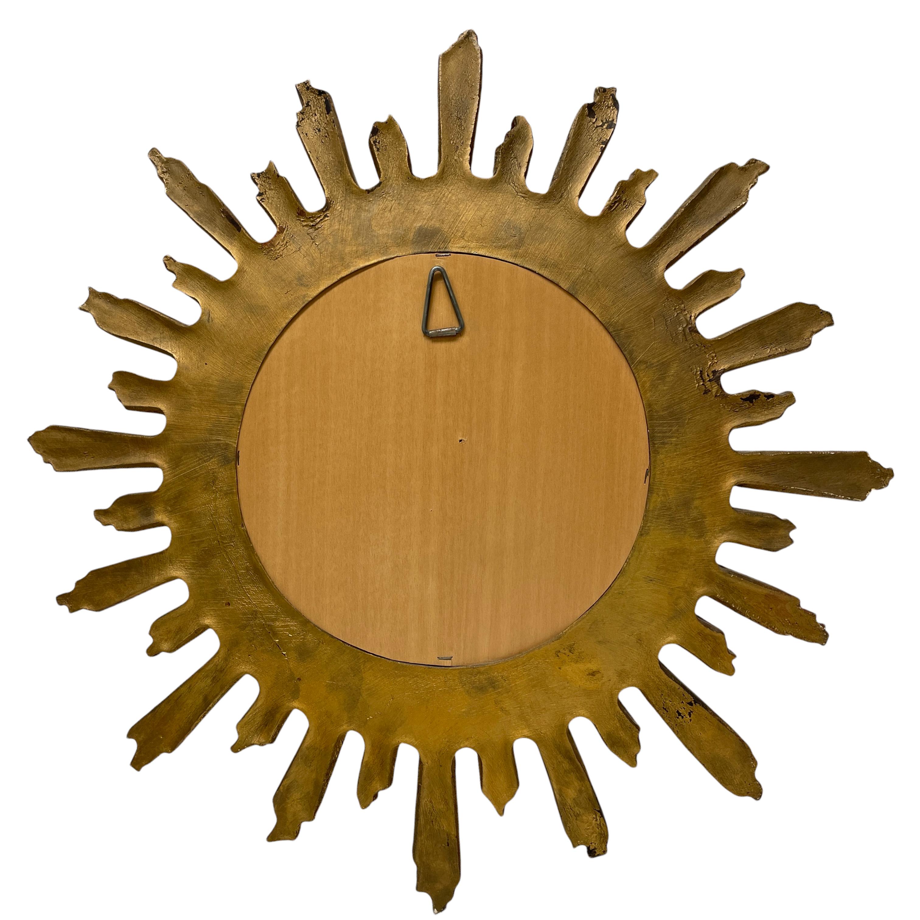 Beautiful Starburst Sunburst Gilded Convex Mirror, Italy, circa 1960s 2