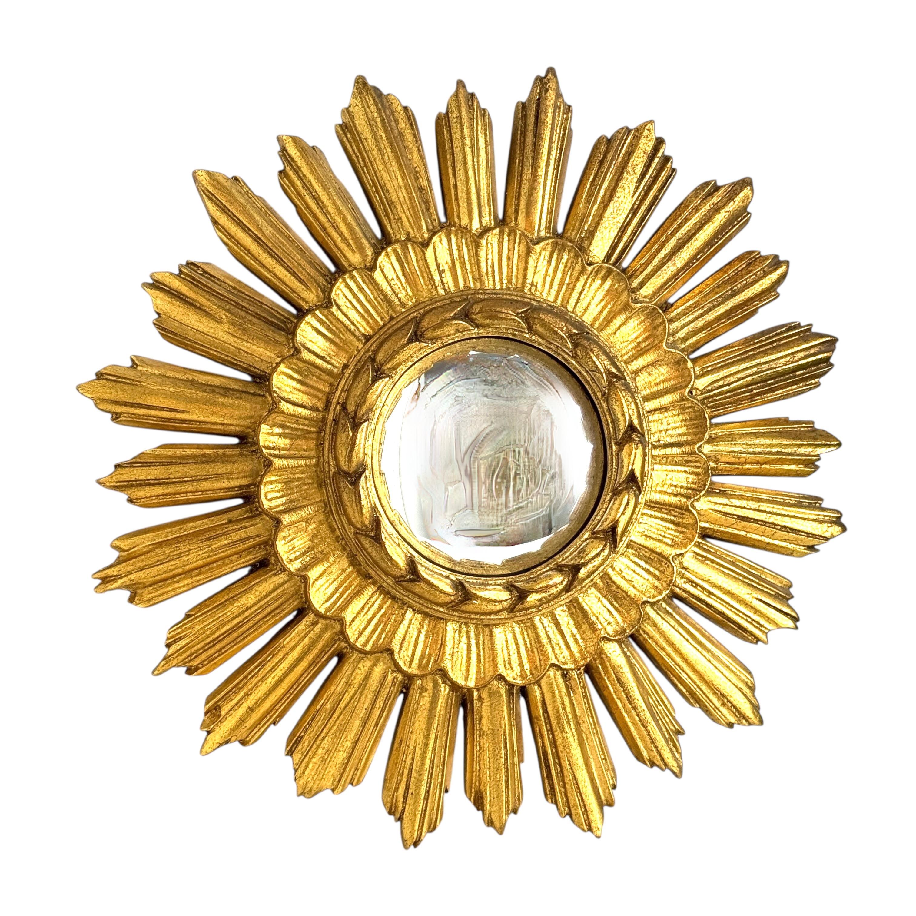 Beautiful Starburst Sunburst Gilded Resin Convex Mirror Belgium, circa 1960s For Sale 4