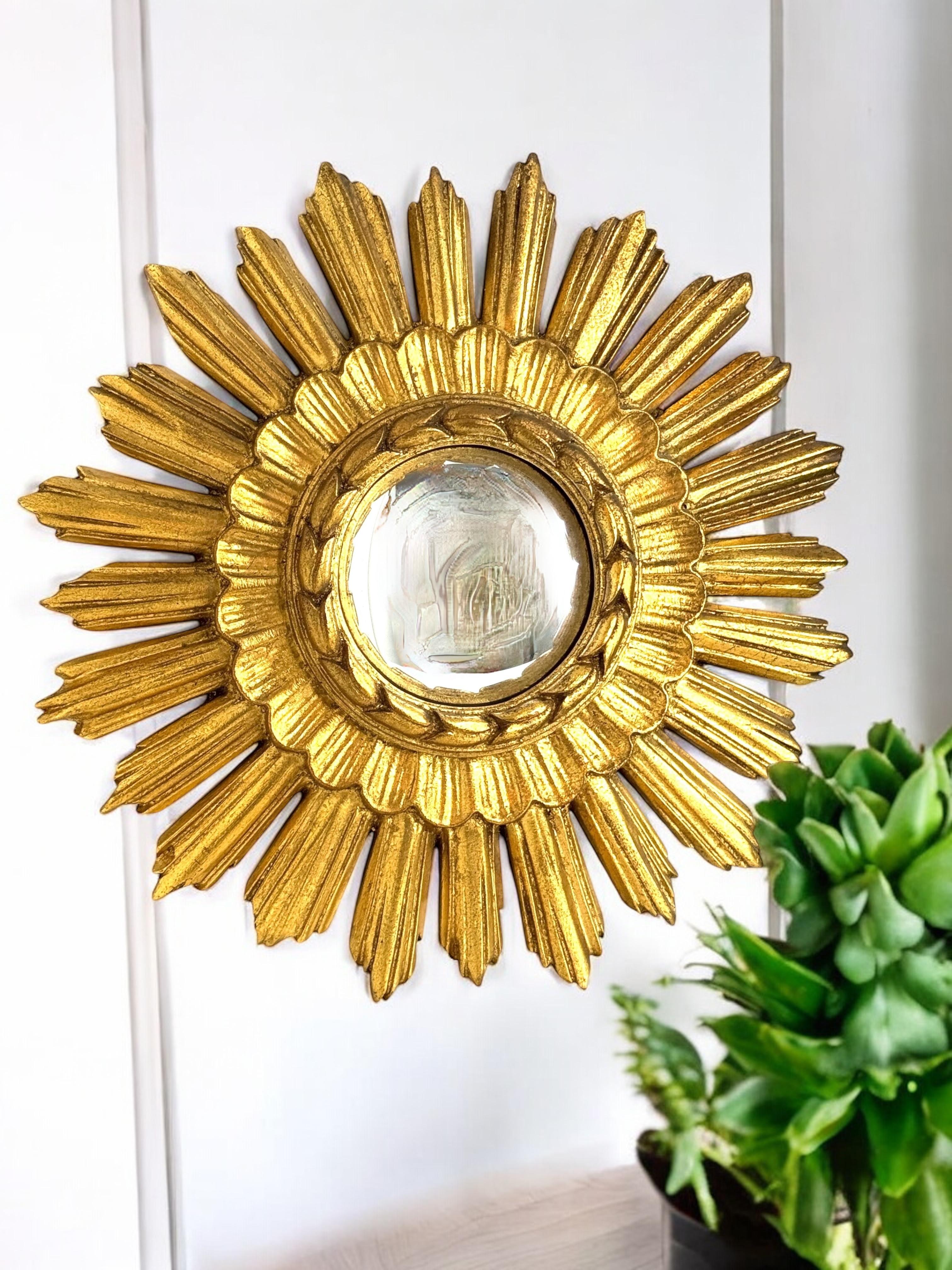 Beautiful Starburst Sunburst Gilded Resin Convex Mirror Belgium, circa 1960s For Sale 12